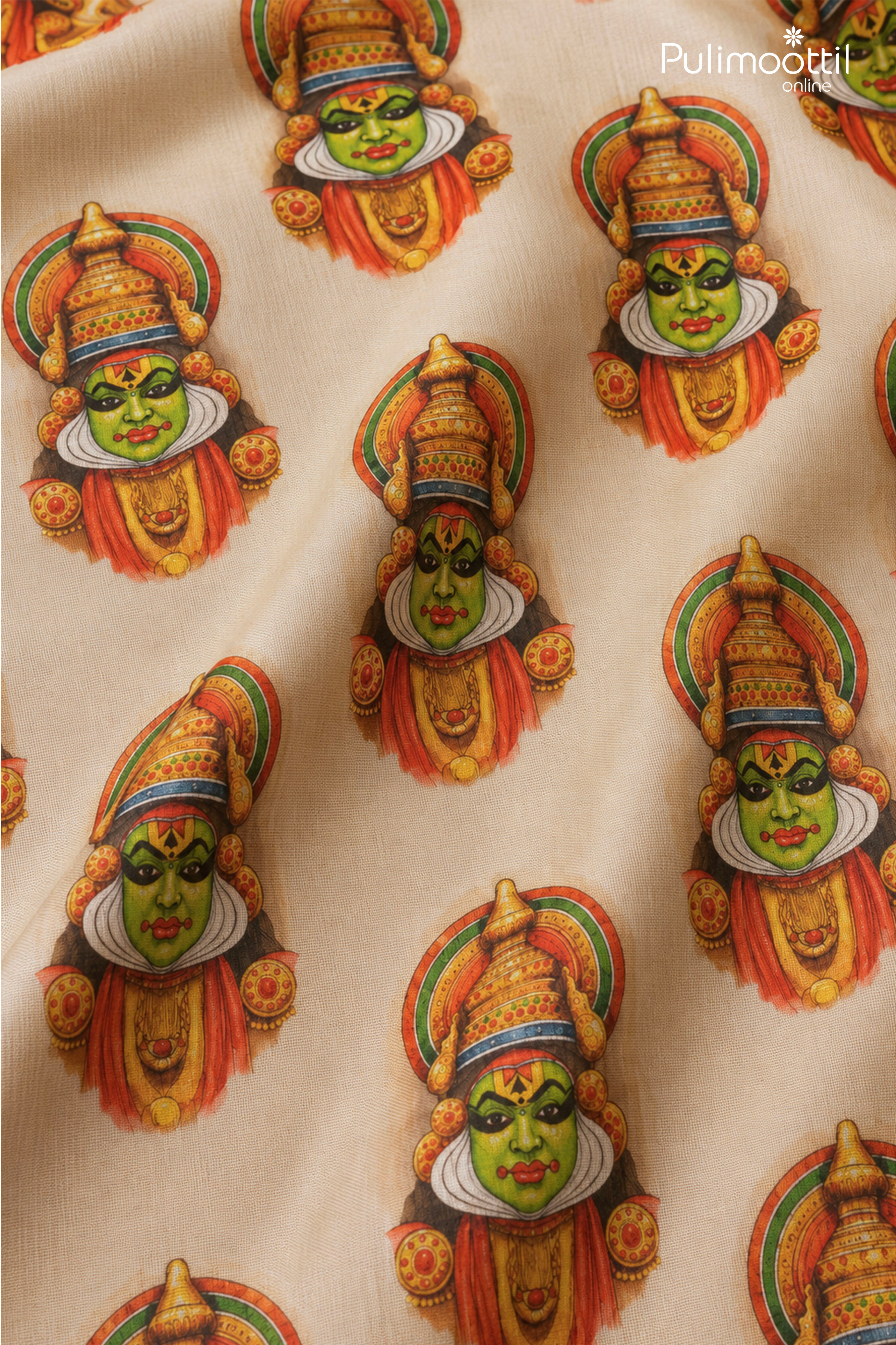 Off White Half Sleeve Mens Shirt With Kerala Kathakali Face Print