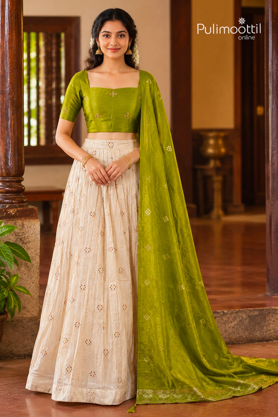 Ready-to-Stitch Golden Tissue Dhavani Set