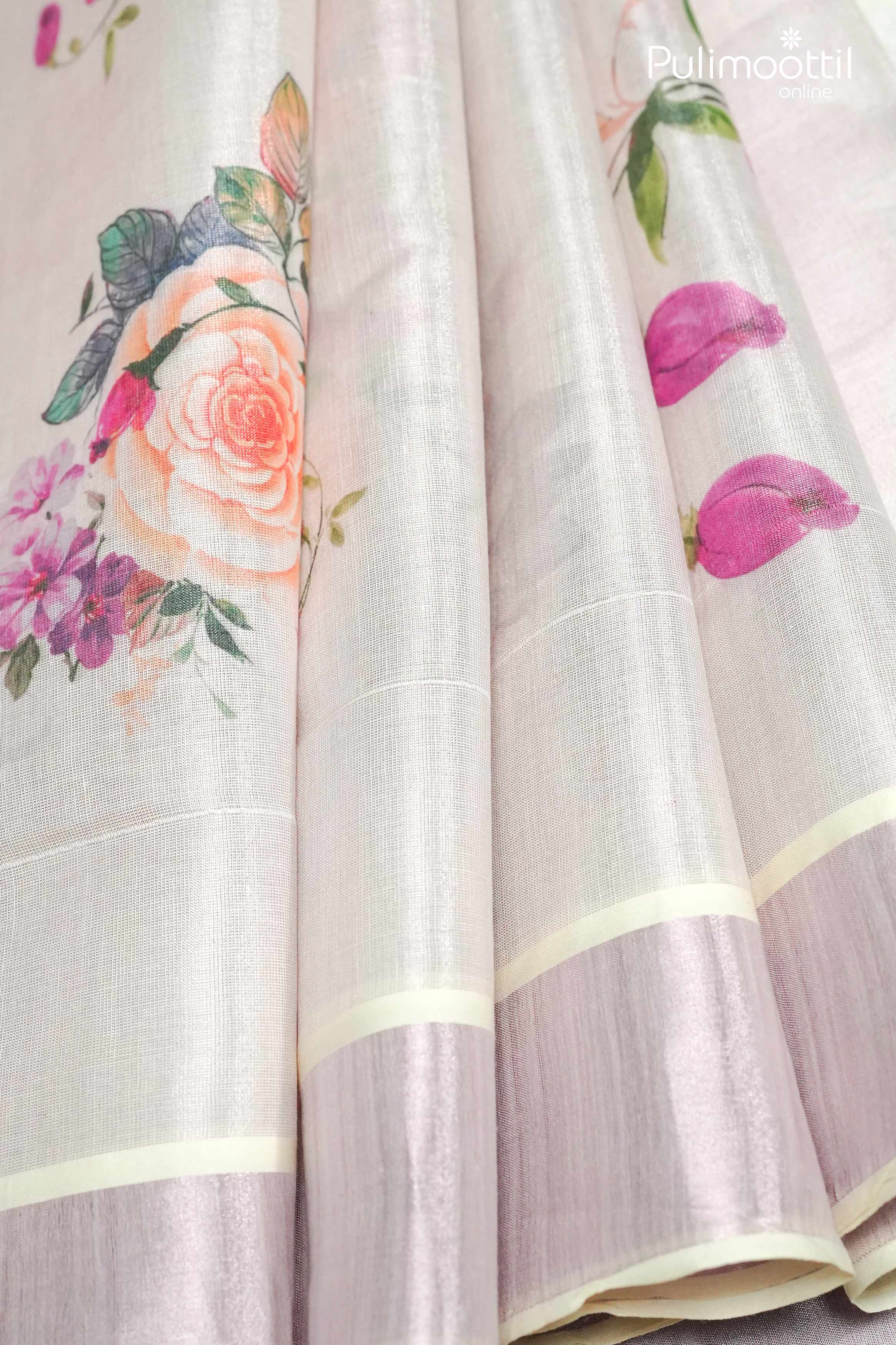 Rose Golden Tissue Kerala Set Saree.
