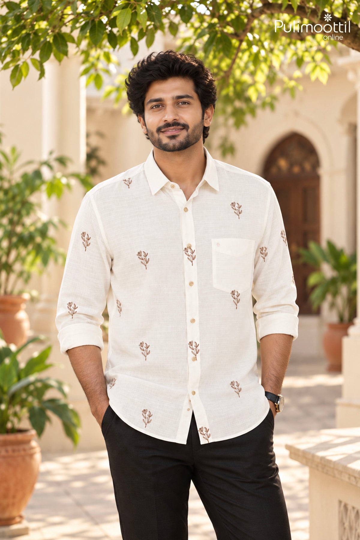 Ivory Color Full Sleeve Mens Shirt