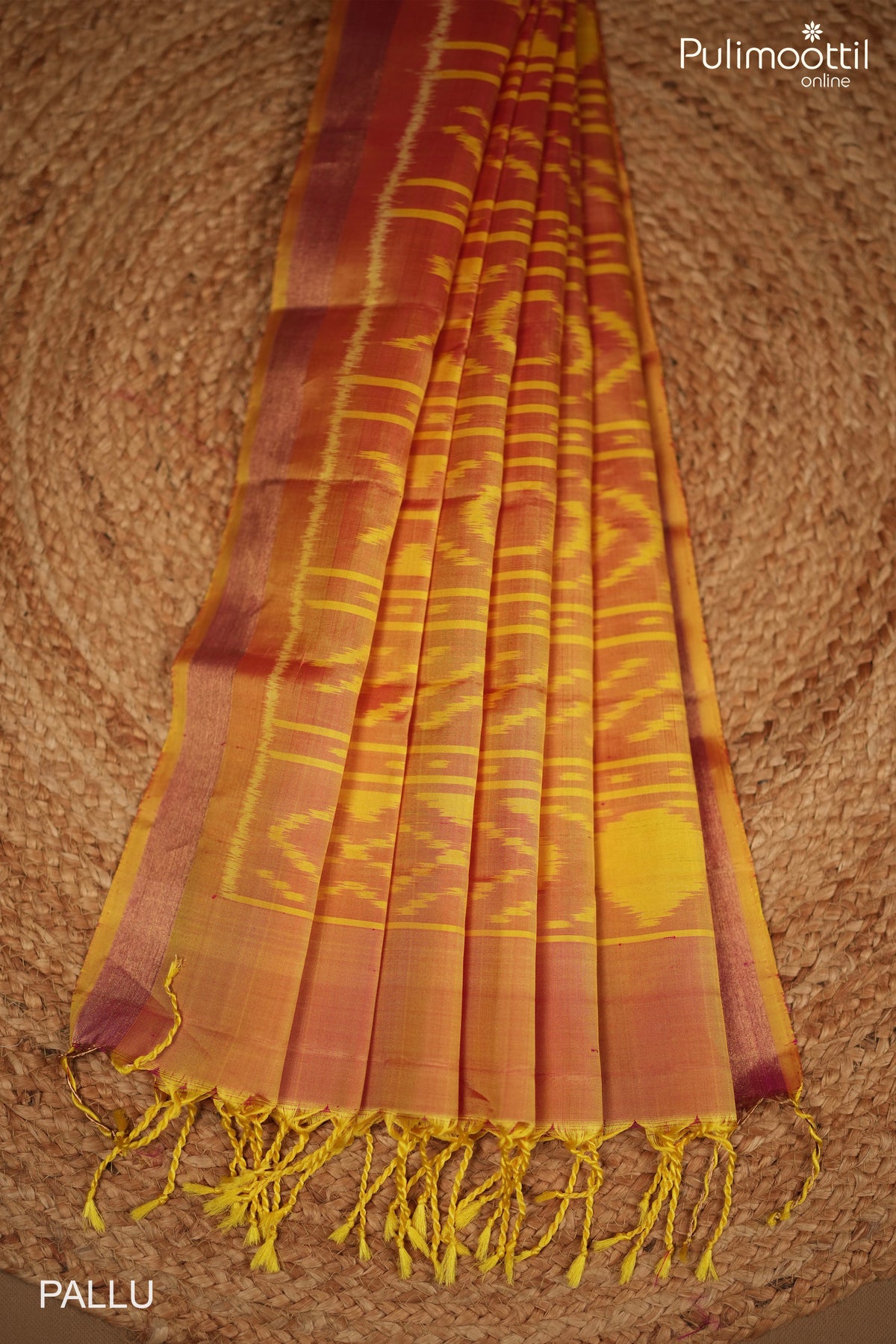 Yellow Color Kanchipuram Ikat Designer Saree