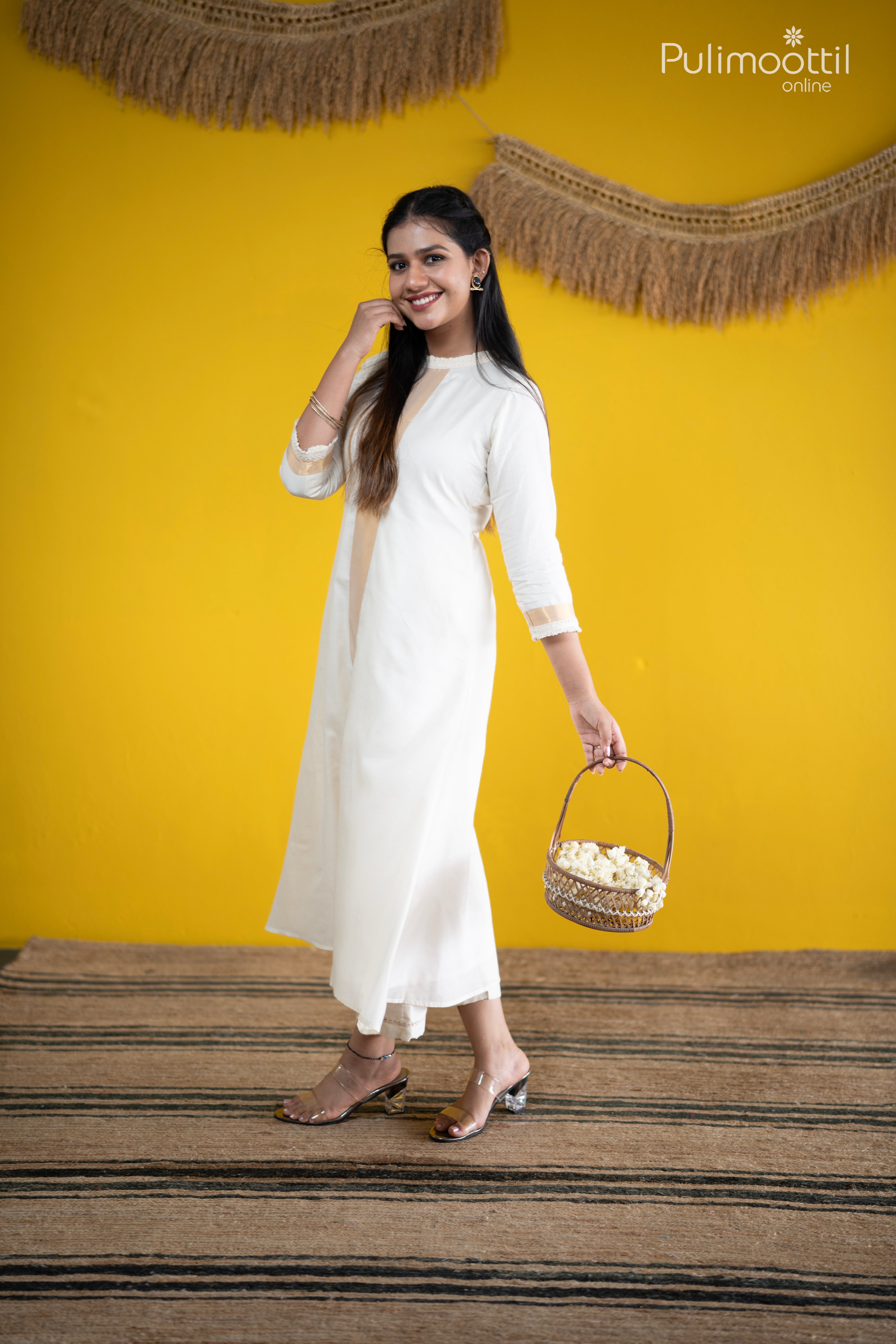 Off White Cotton A Line Kurthi Set