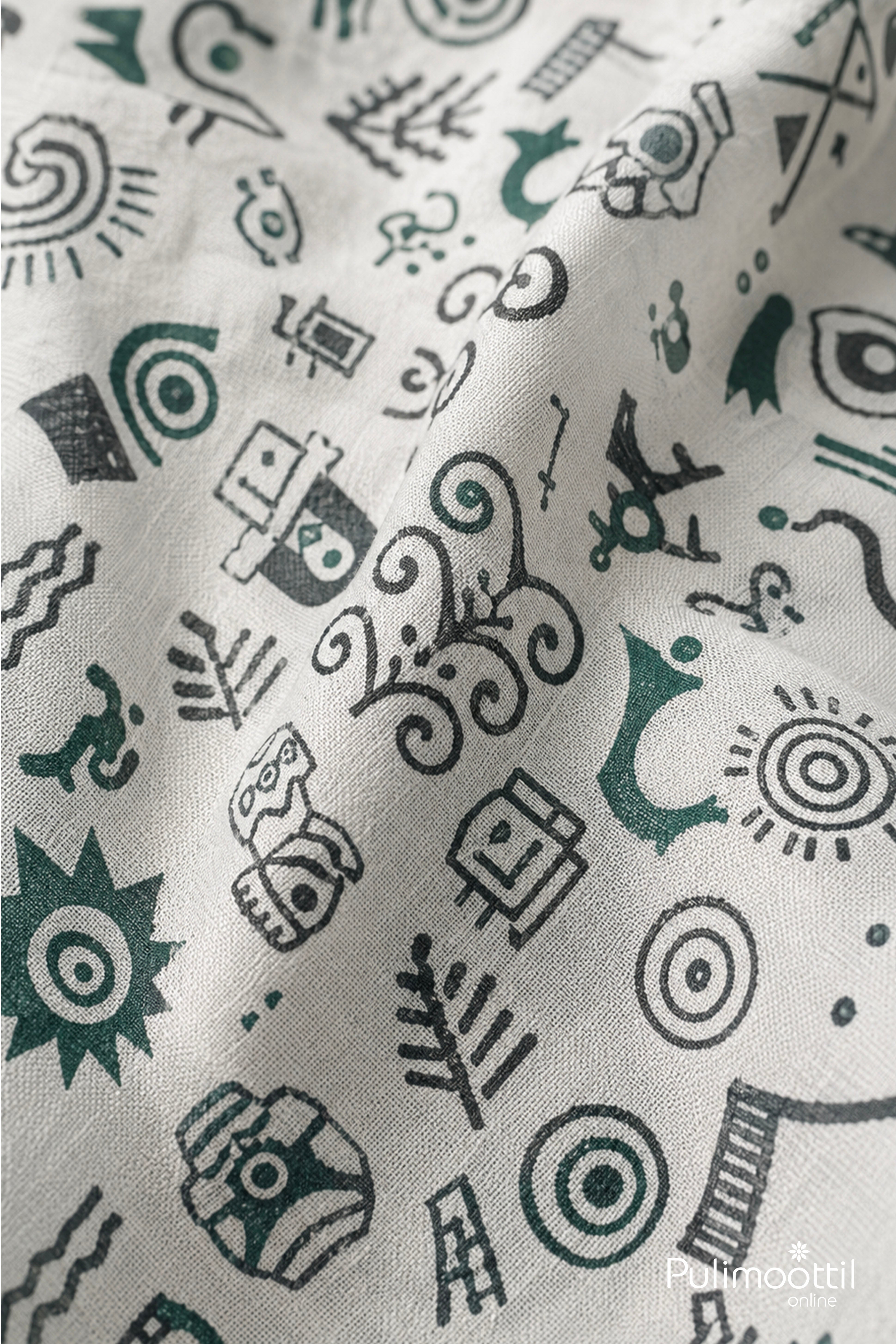 Whit Color Abstract Ethnic Print Half Sleeve Mens Shirt