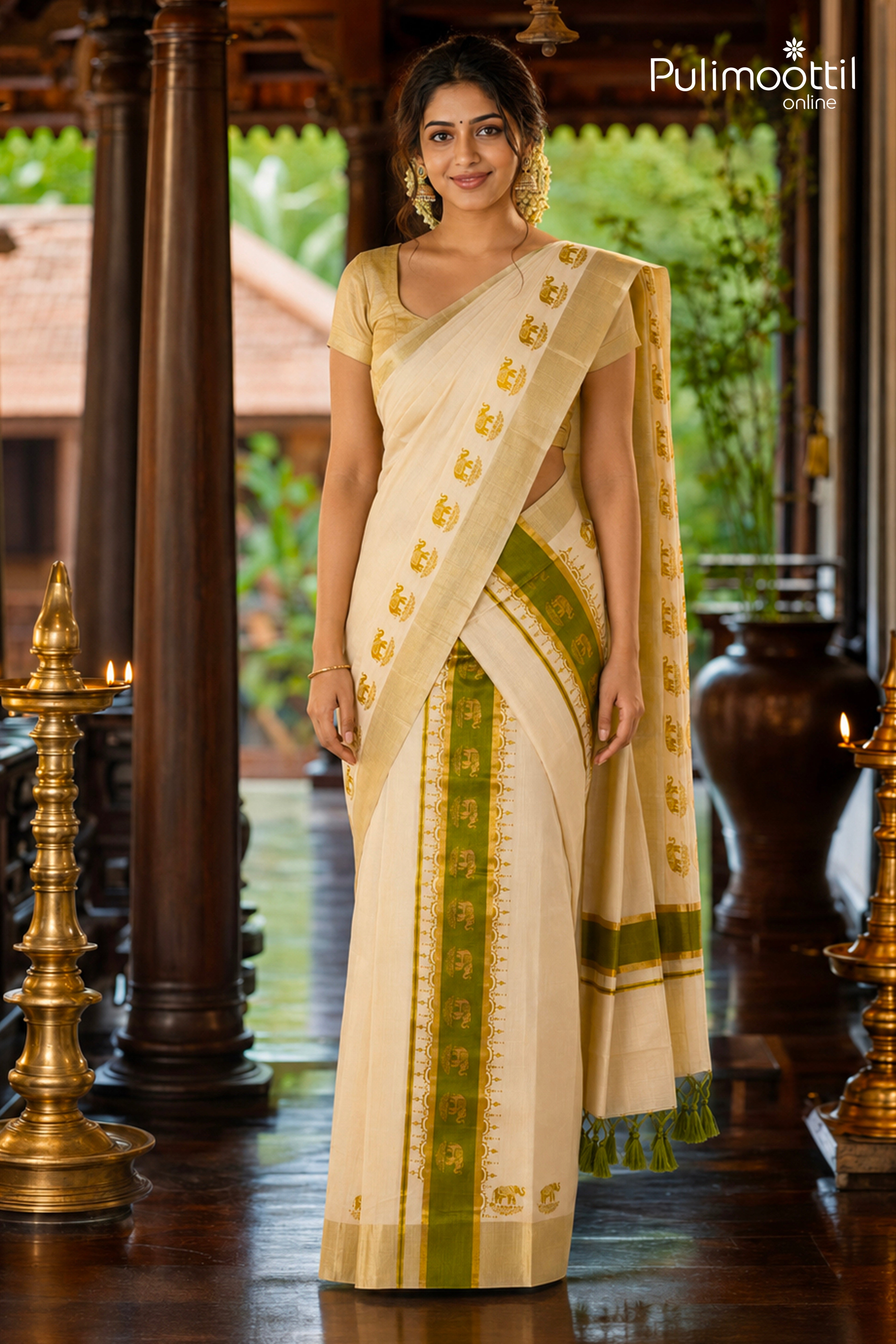Onam Special Kerala Traditional Golen Tissue Set Mundu