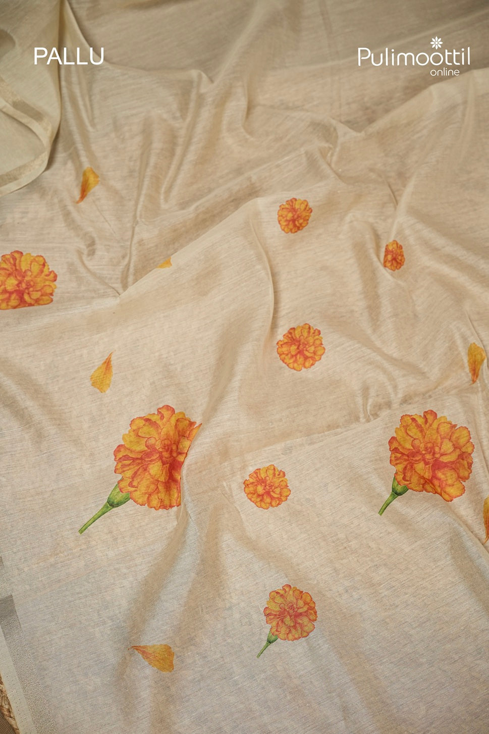 Ivory Colour Semi Chanderi traditional Saree