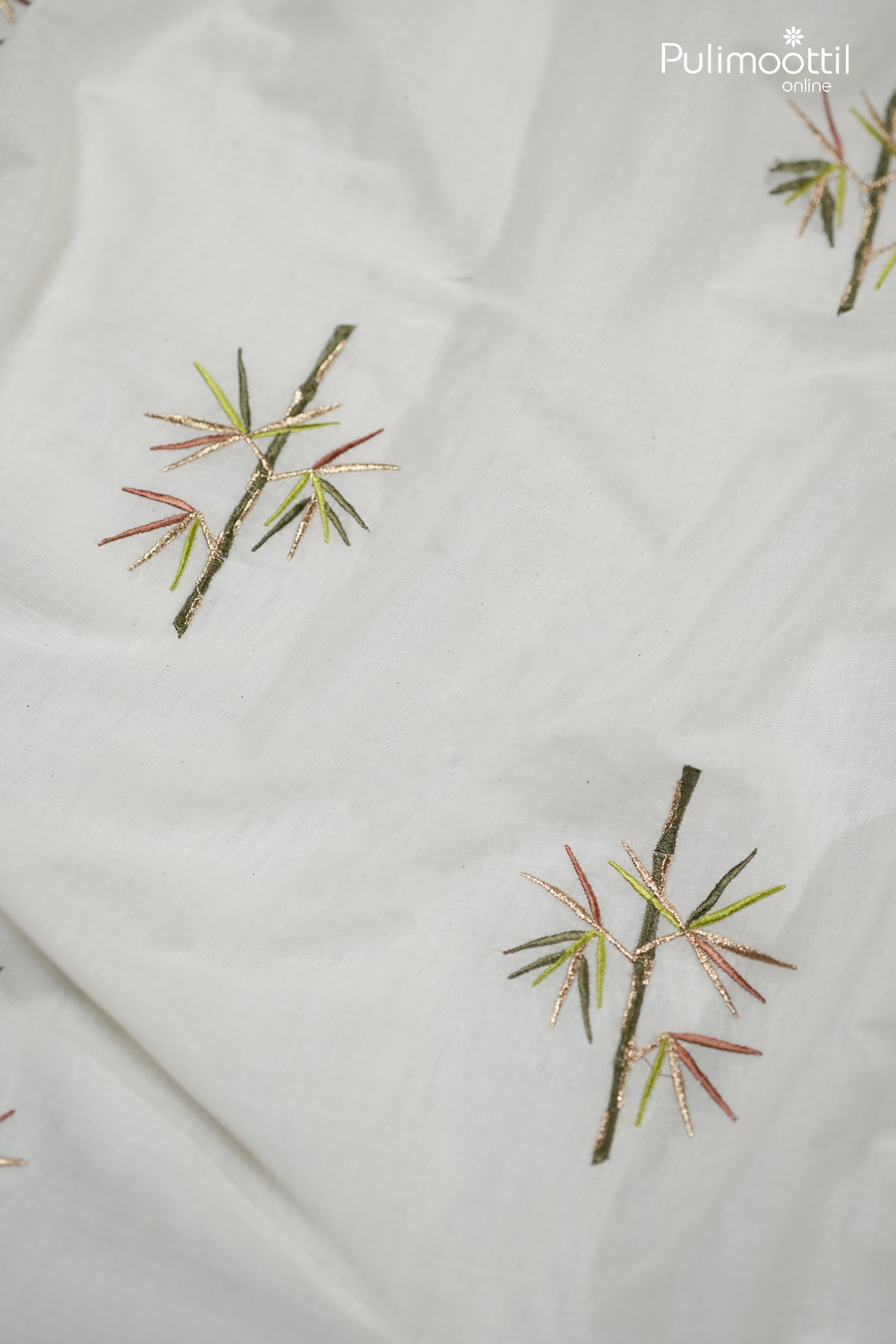 Off-White Soft Cotton Fabric With Golden Zari Embroidery