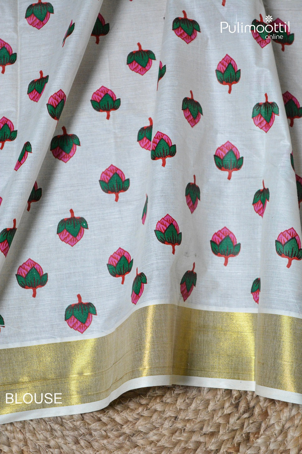 Kerala Traditional Lotus Printed Set Saree