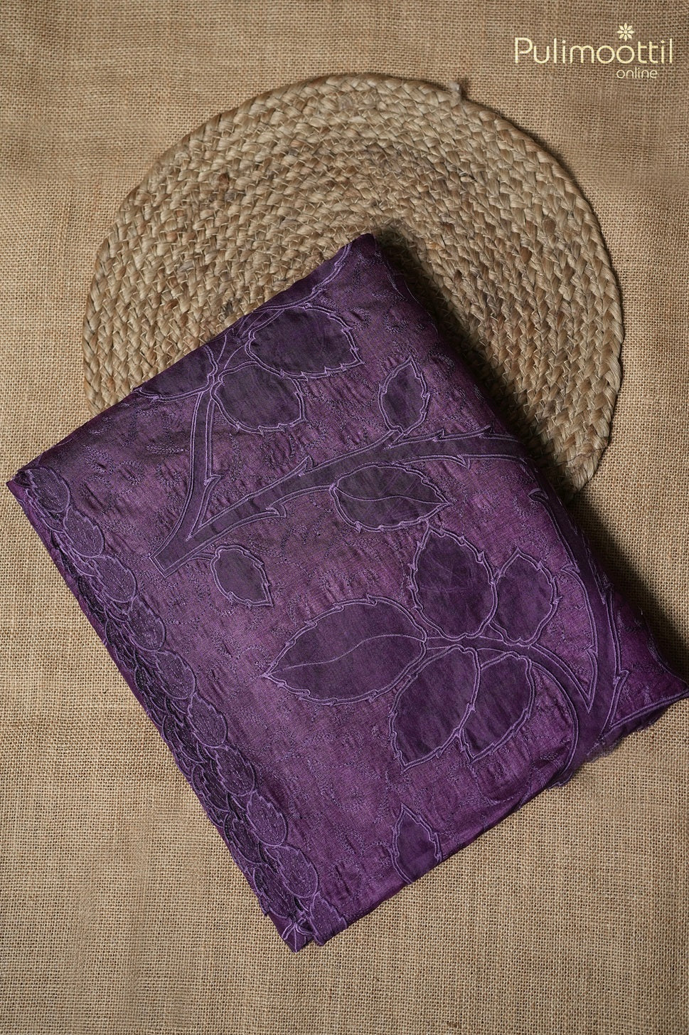 Grape Wine Colour Applique Work Tussar Silk Saree