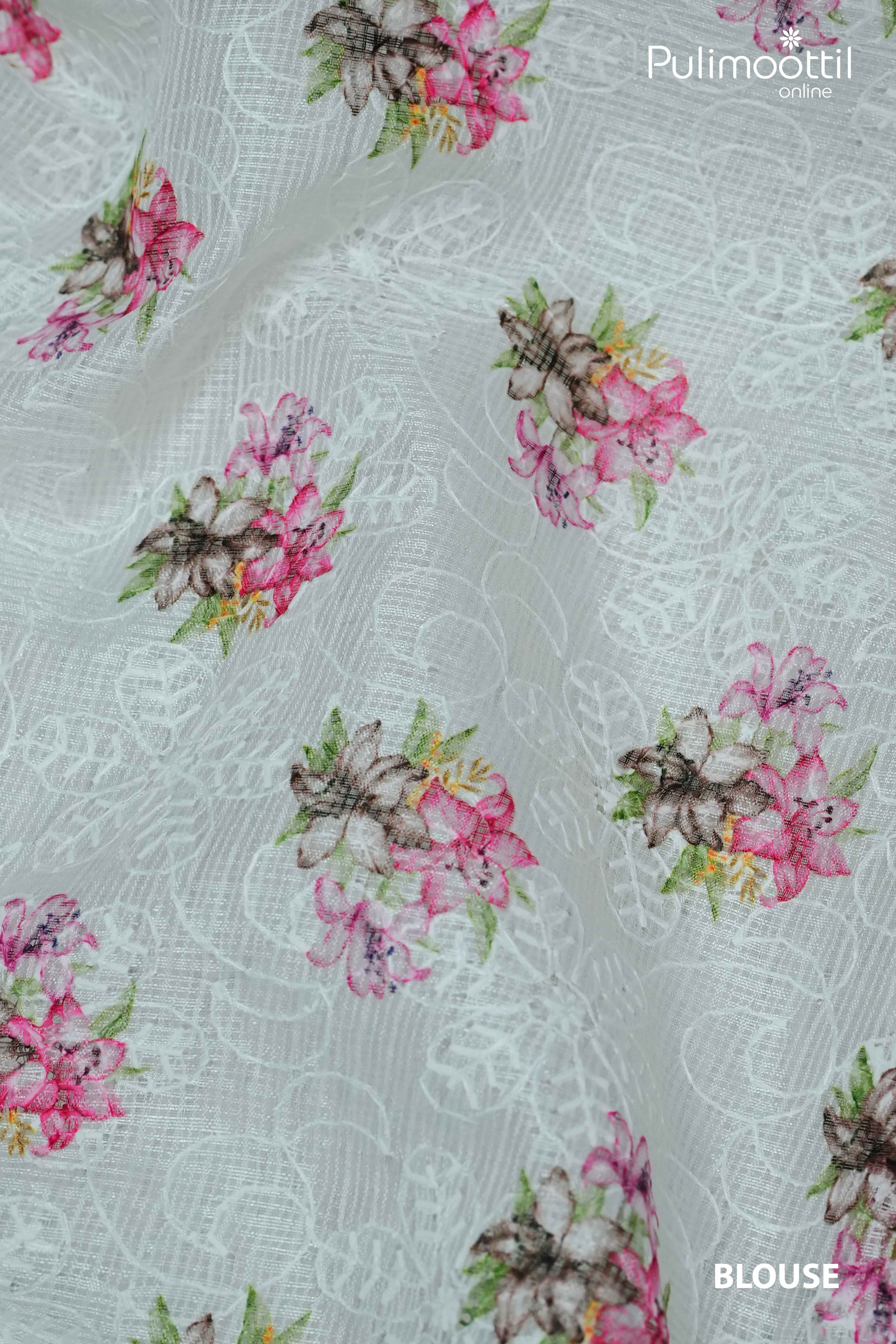 White Colour Net Cotta Saree.