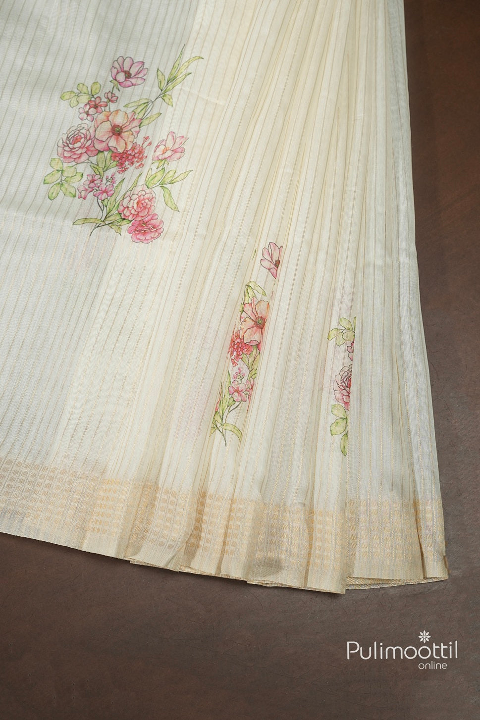 Off White Colour Semi Chanderi Traditional Saree