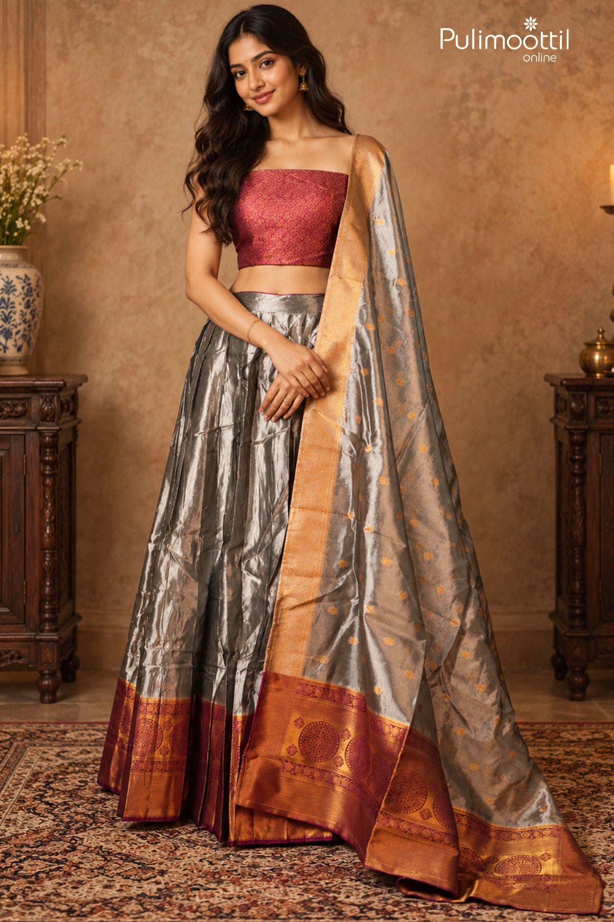 Copper Color Ready-to-Stitch Dhavani Set