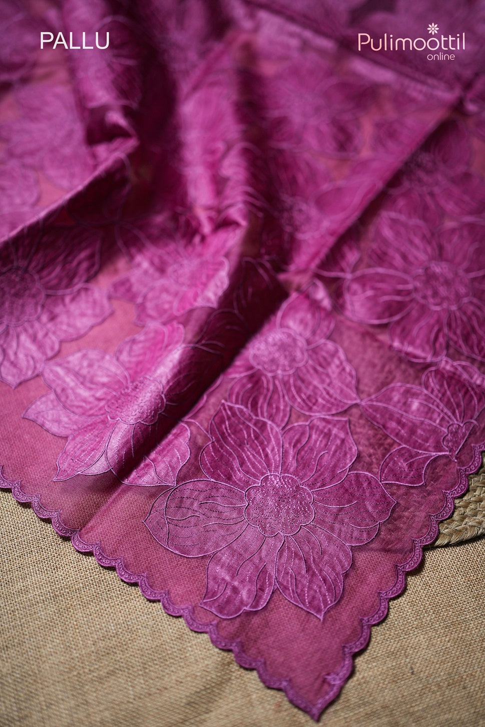 Dark Pink Colour Applique Work Organza Saree