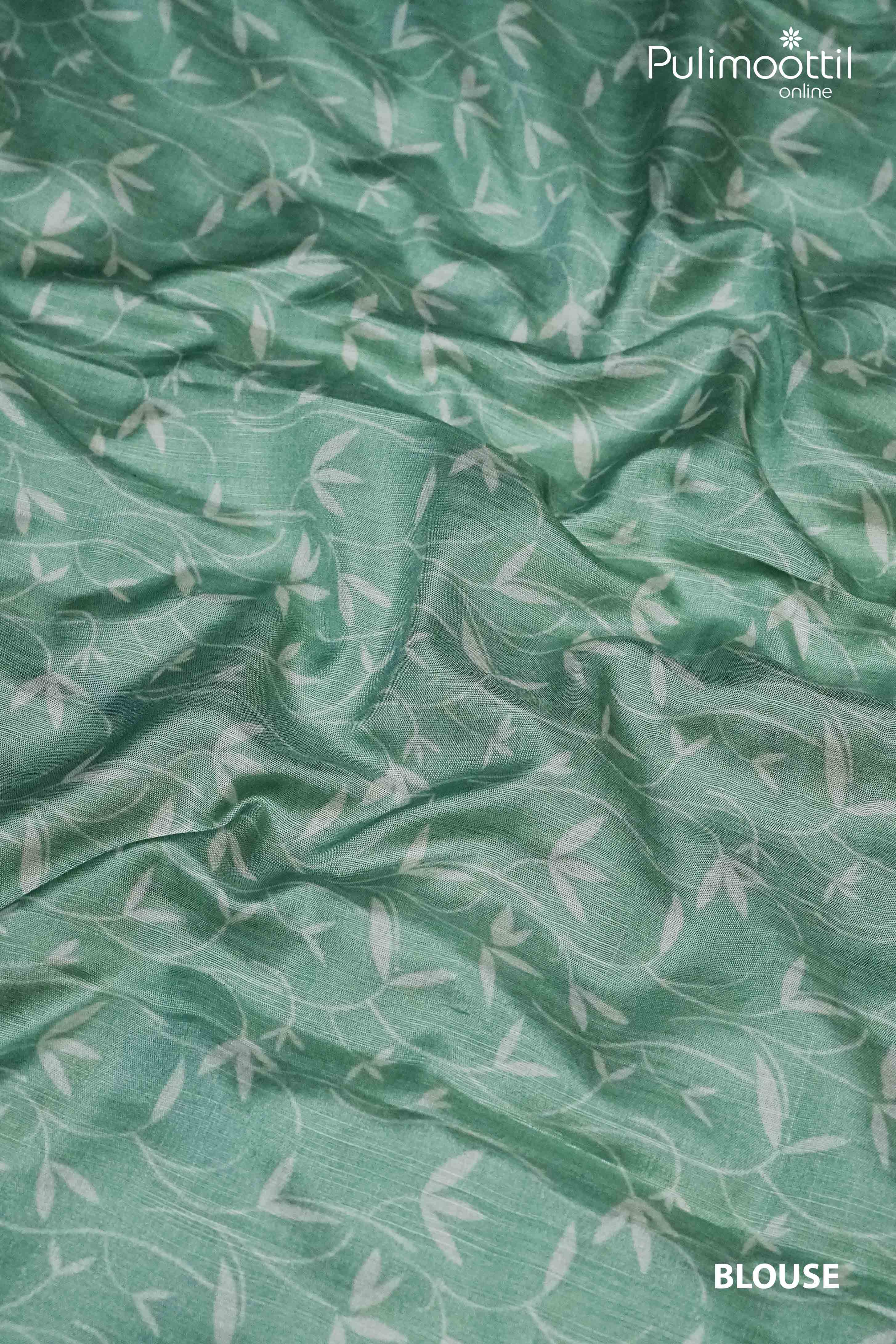 Pastel Green Colour Printed Semi Chanderi Saree