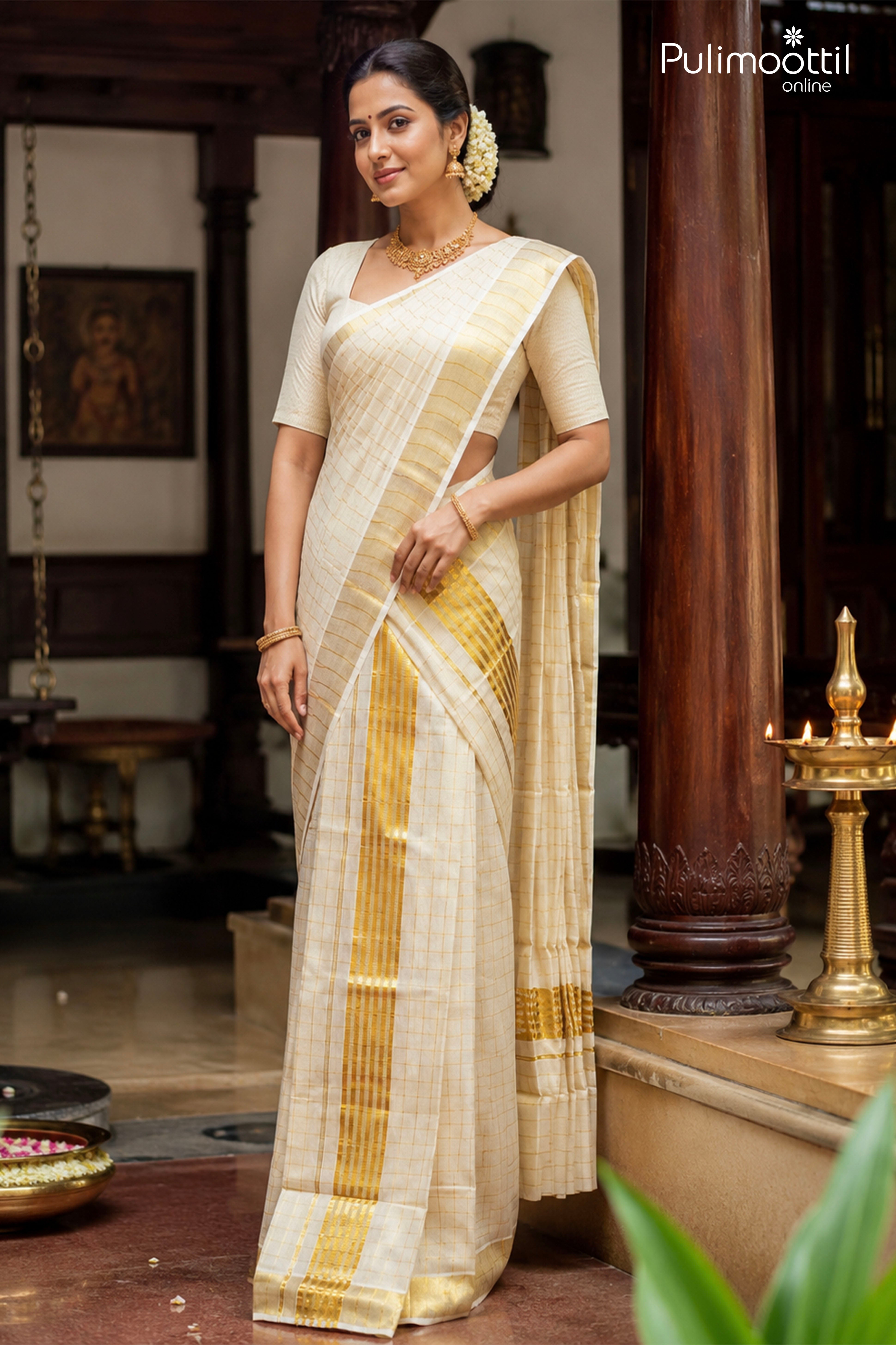 Onam Special Kerala Traditional Golden Tissue Set Mundu