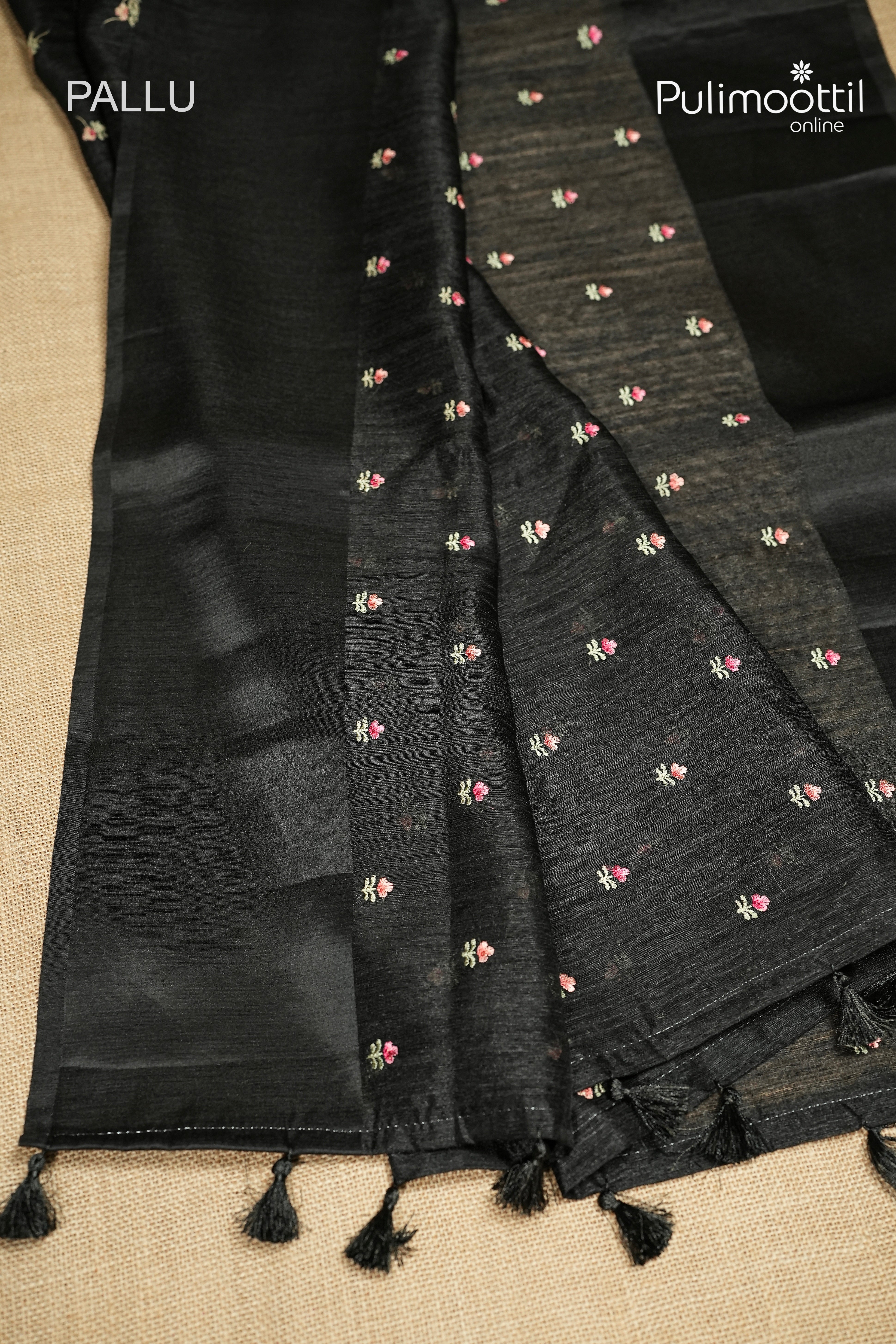 Black Colour Semi Jute Silk Saree