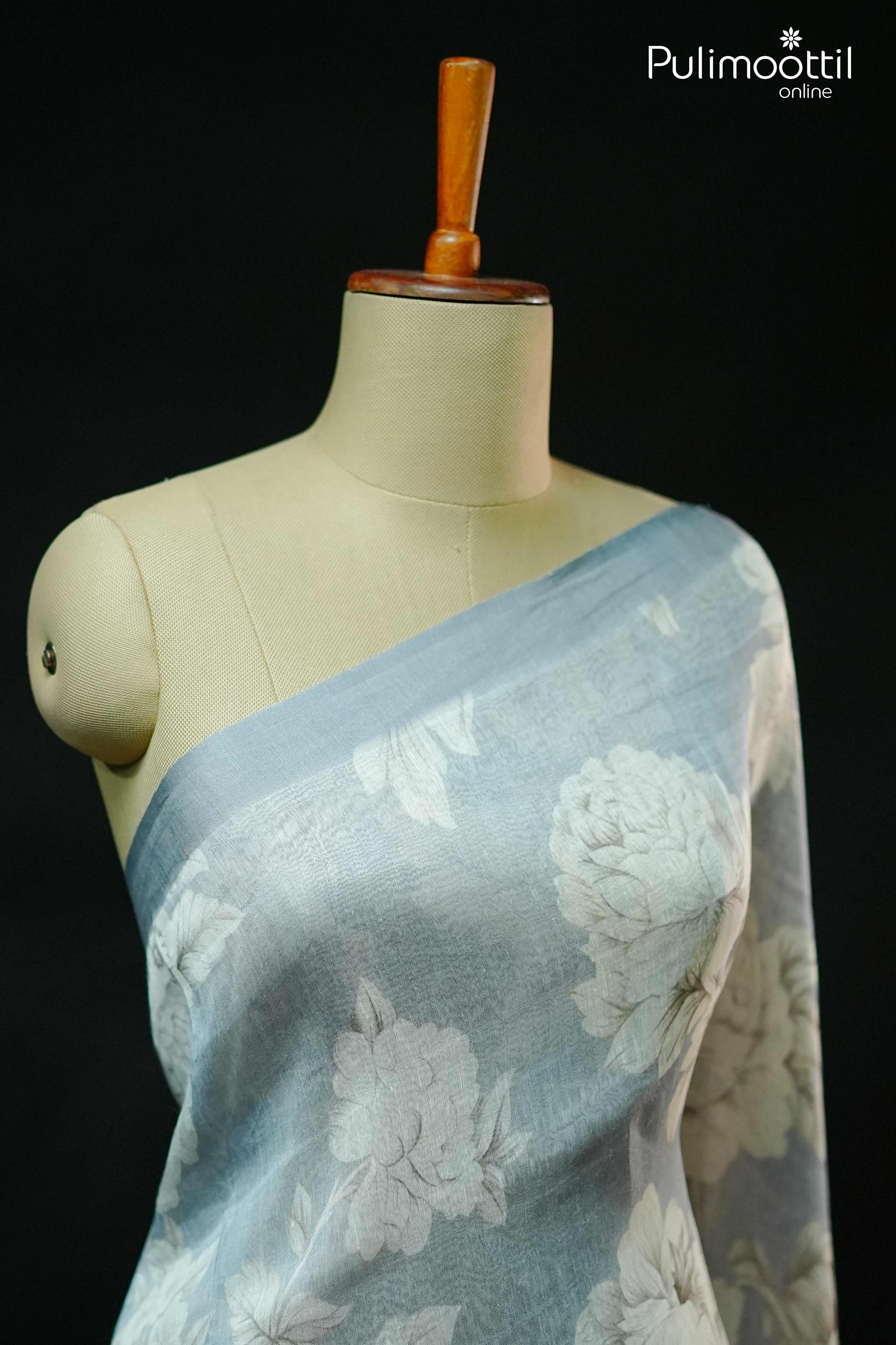 Ash Colour Linen Silk Saree.