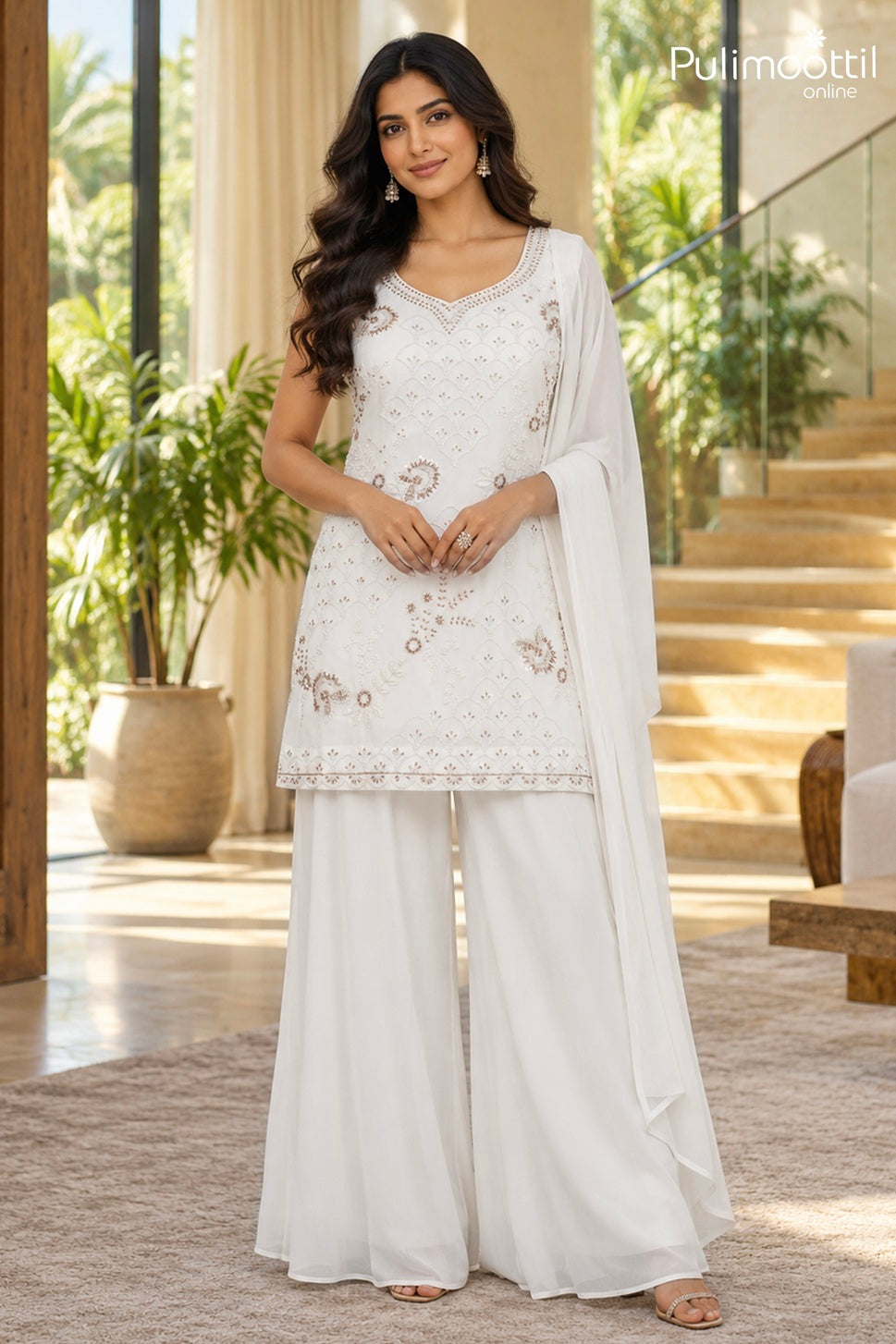 Offwhite Colour Georgette Sharara set