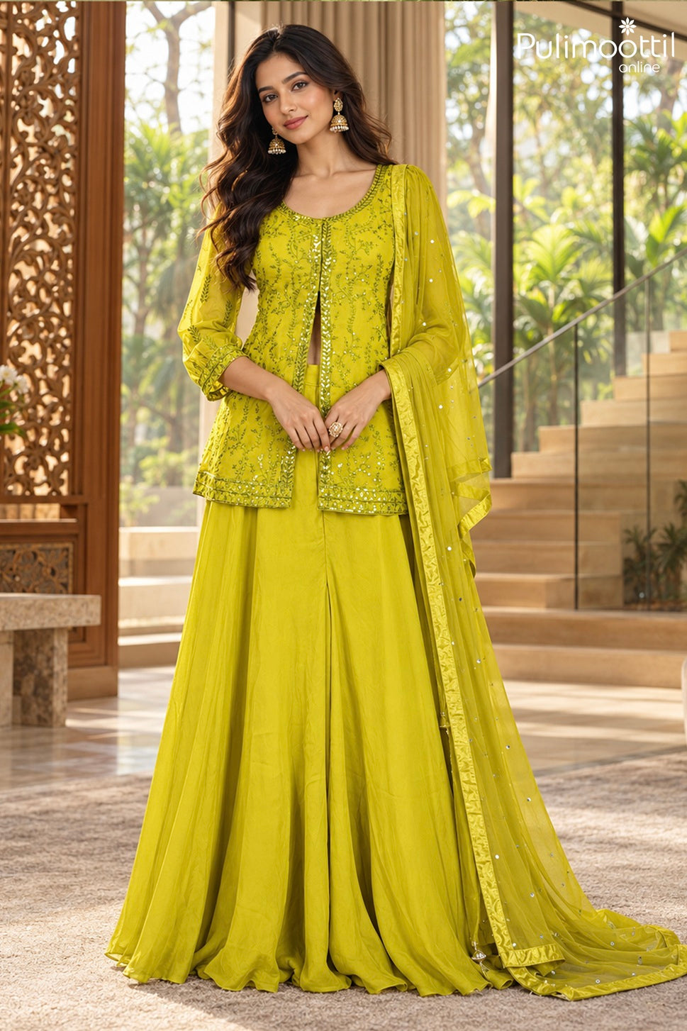 Acid Green Colour Georgette Sharara set