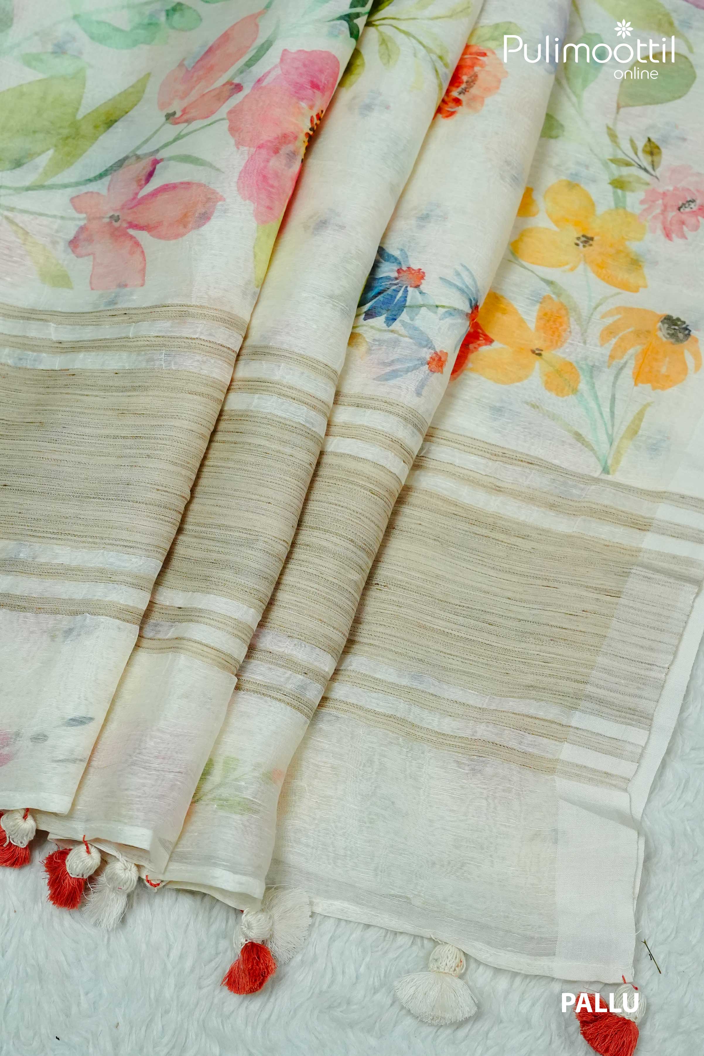 Off White Colour Linen Silk Saree.