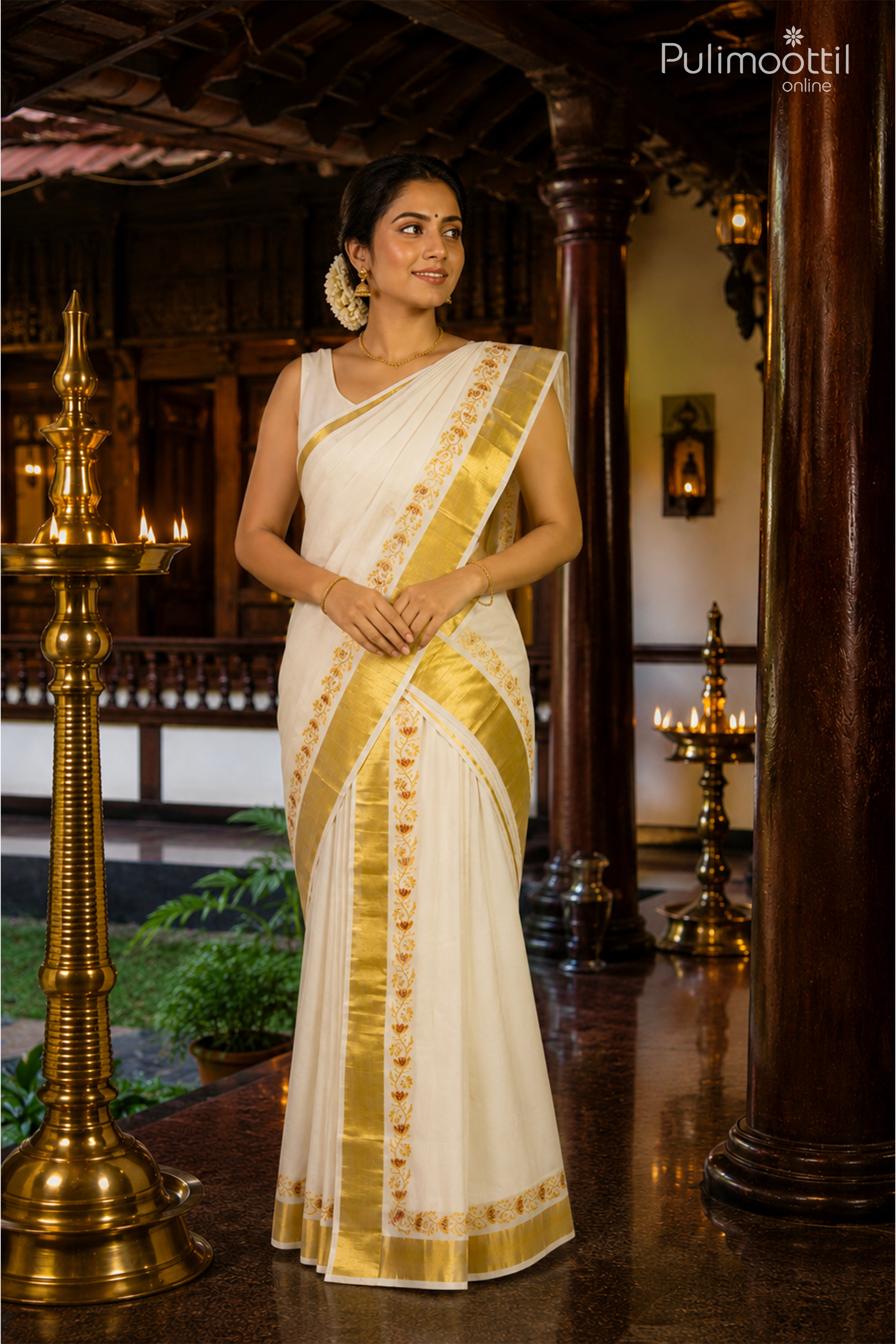 Onam Special Kerala Traditional Plain with Golden Tissue Set Dhoti