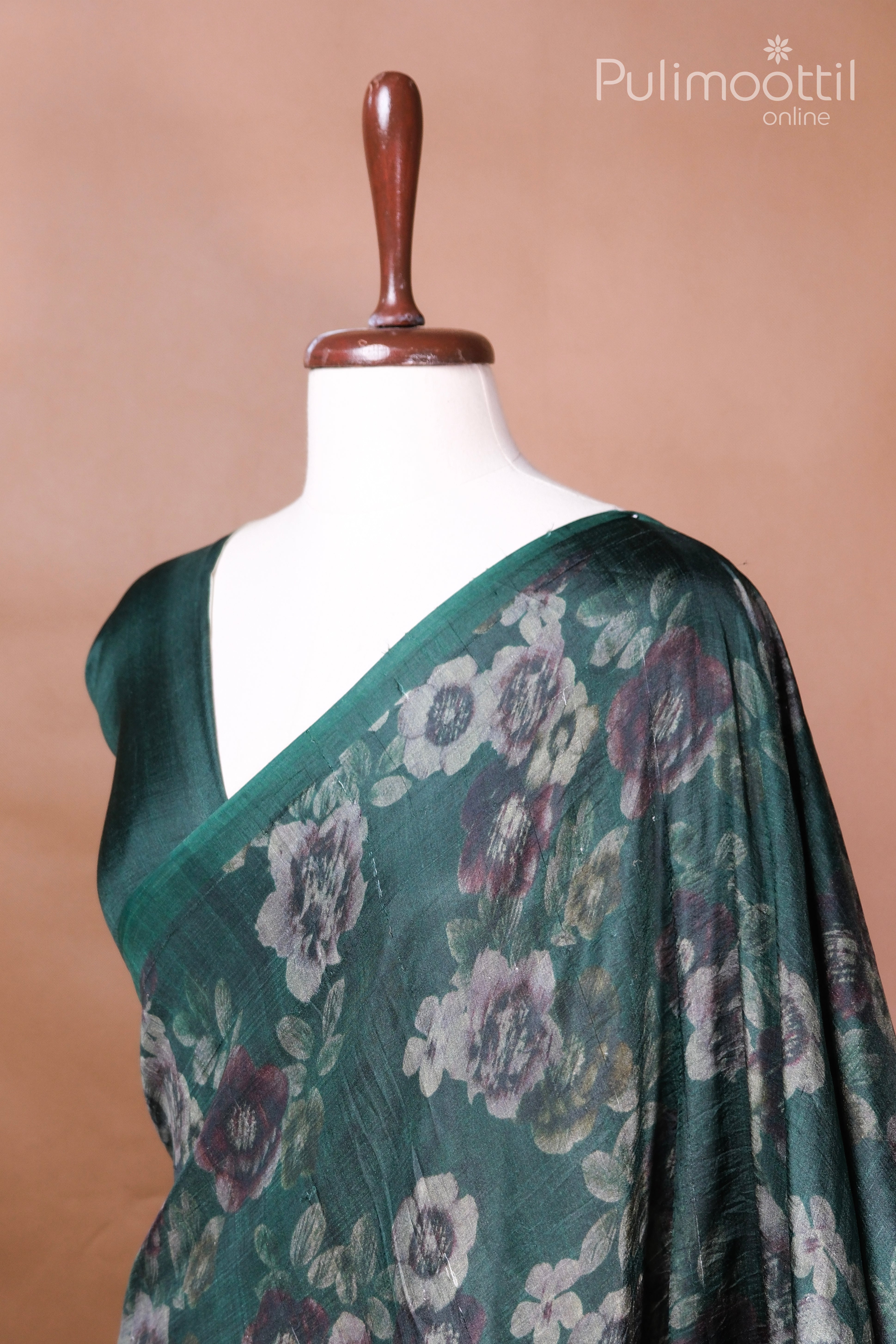 Dark Green Colour Soft Printed Tassels Silk Saree