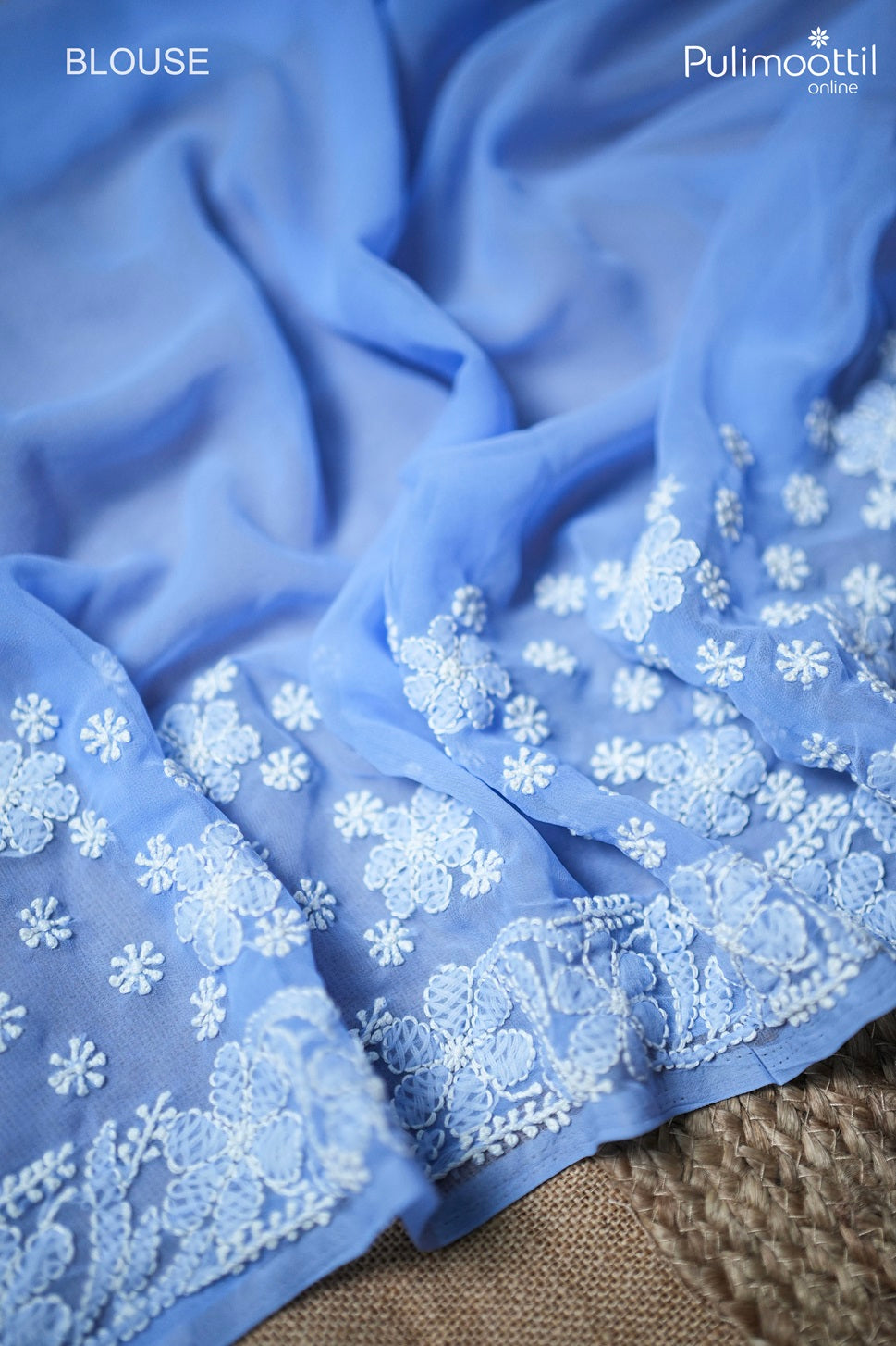 Periwinkle Blue Colour Georgette Chikankari Saree