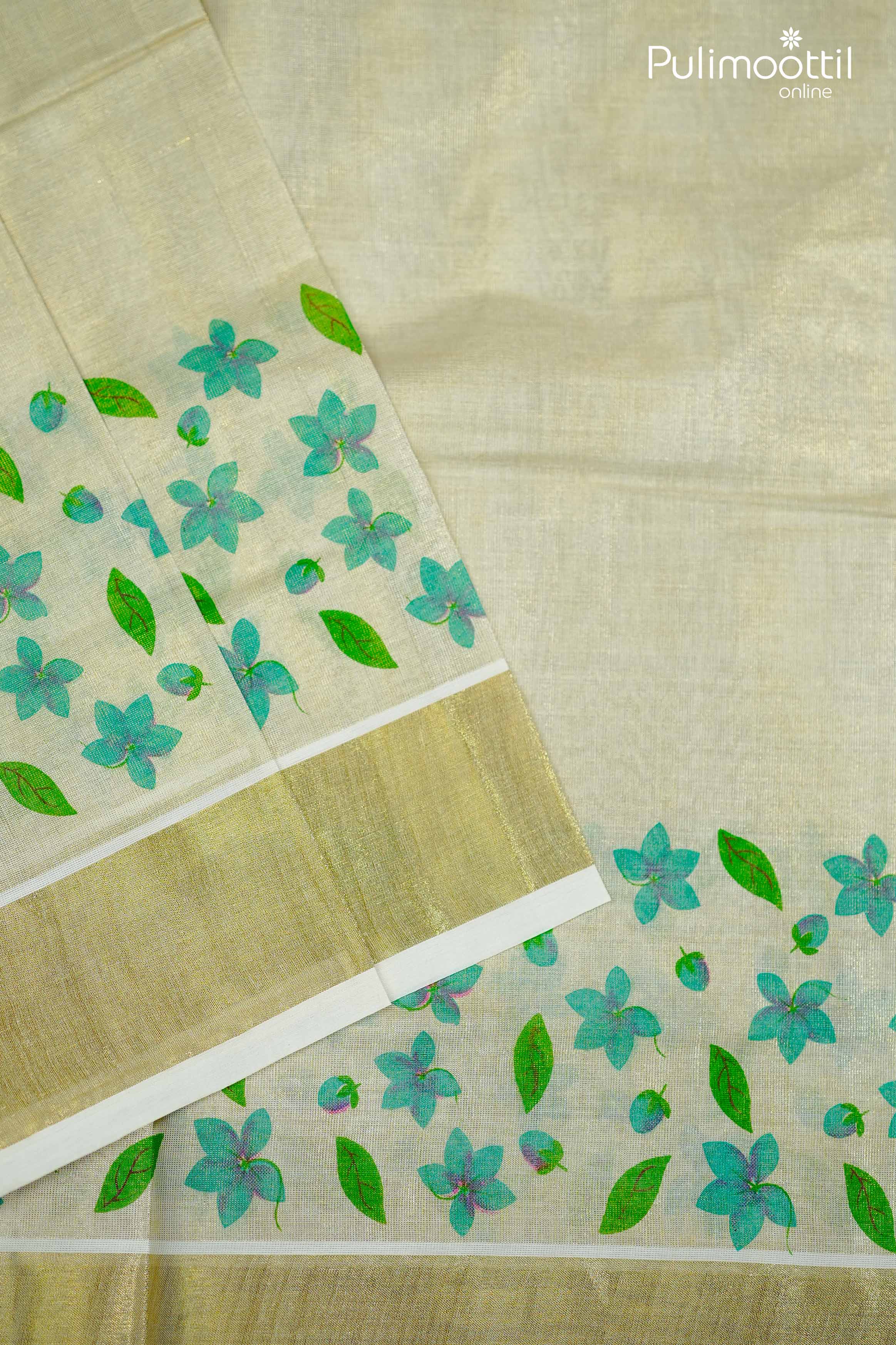 Kerala Traditional Golden Tissue Set Saree.