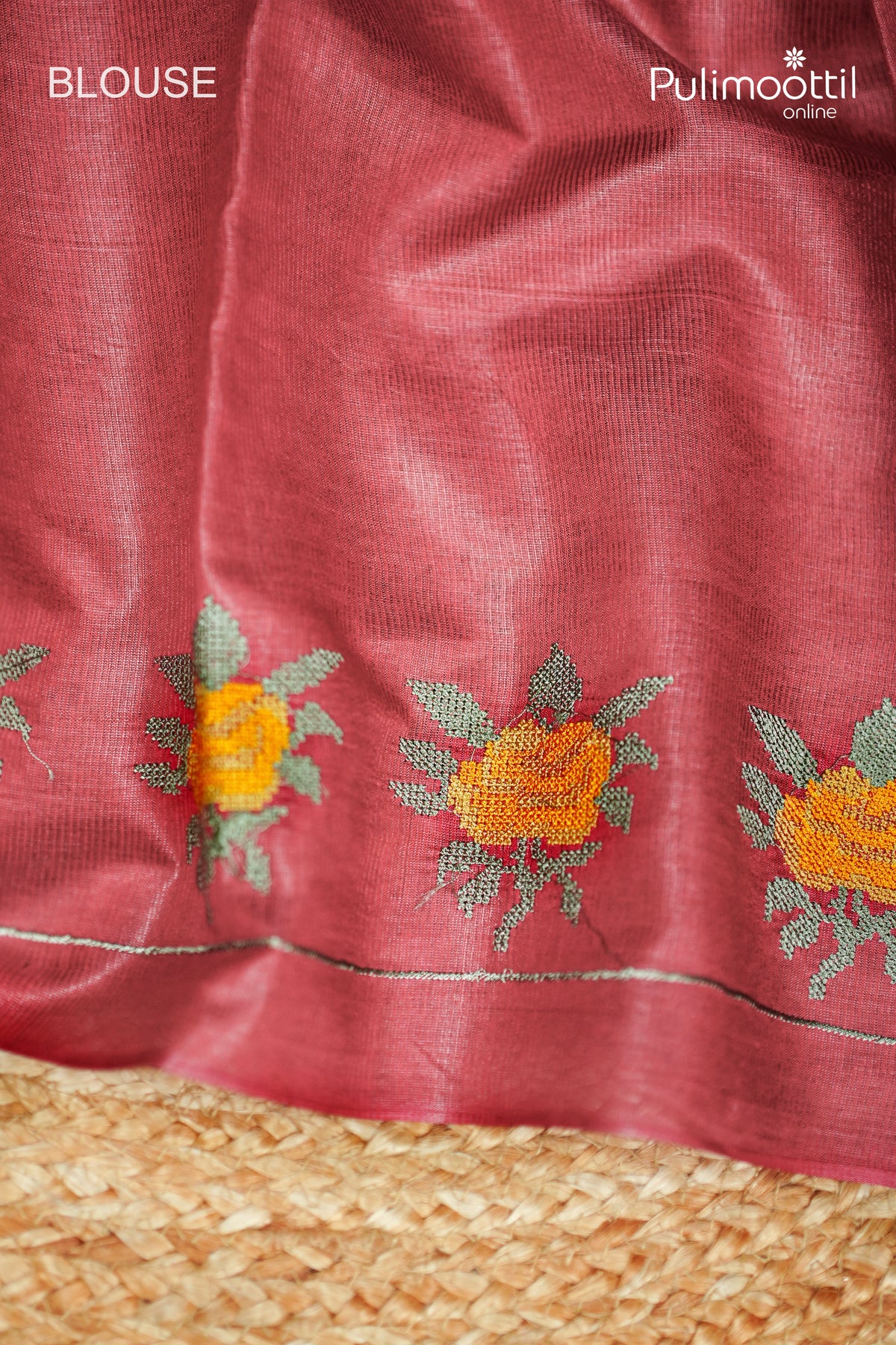 Brick Red Colour Tussar Silk Saree