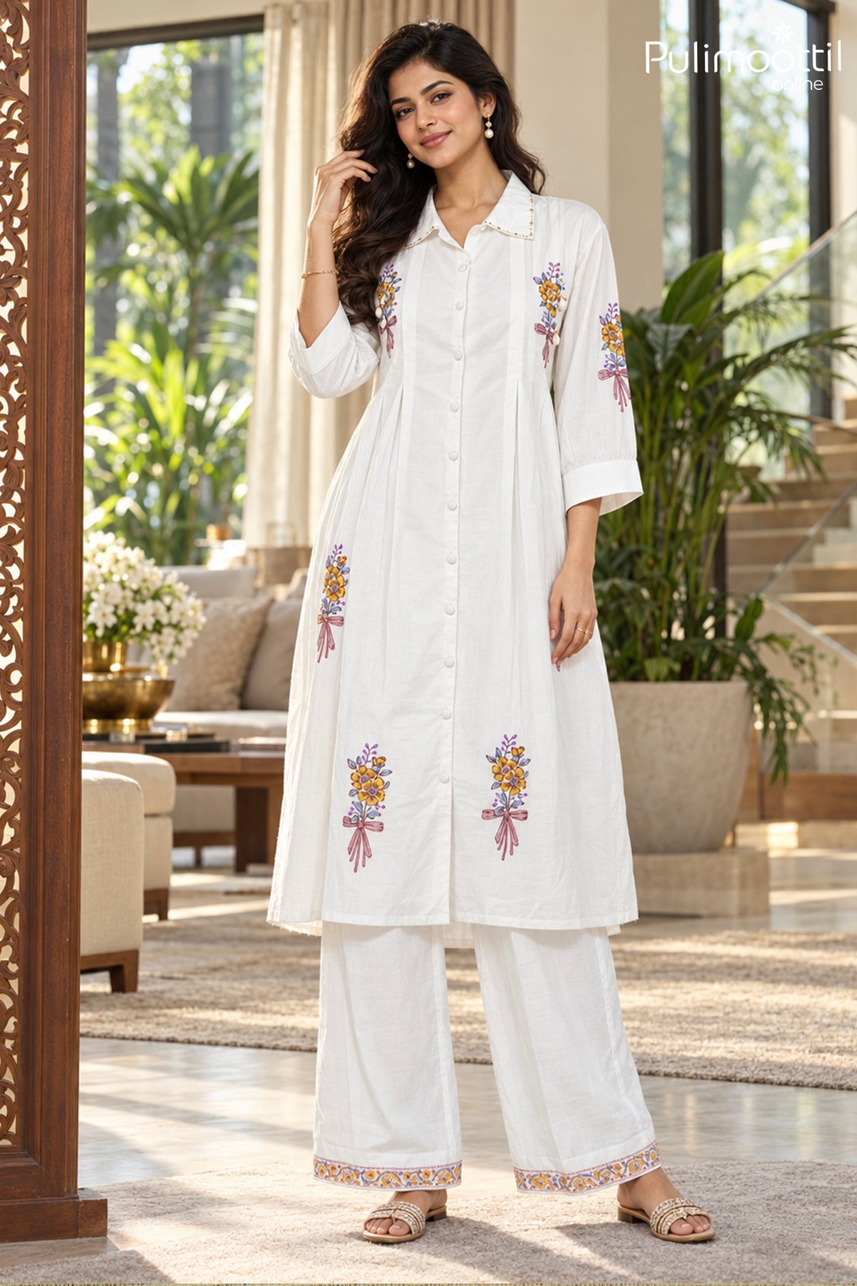 White Colour Cotton Co-ord Set