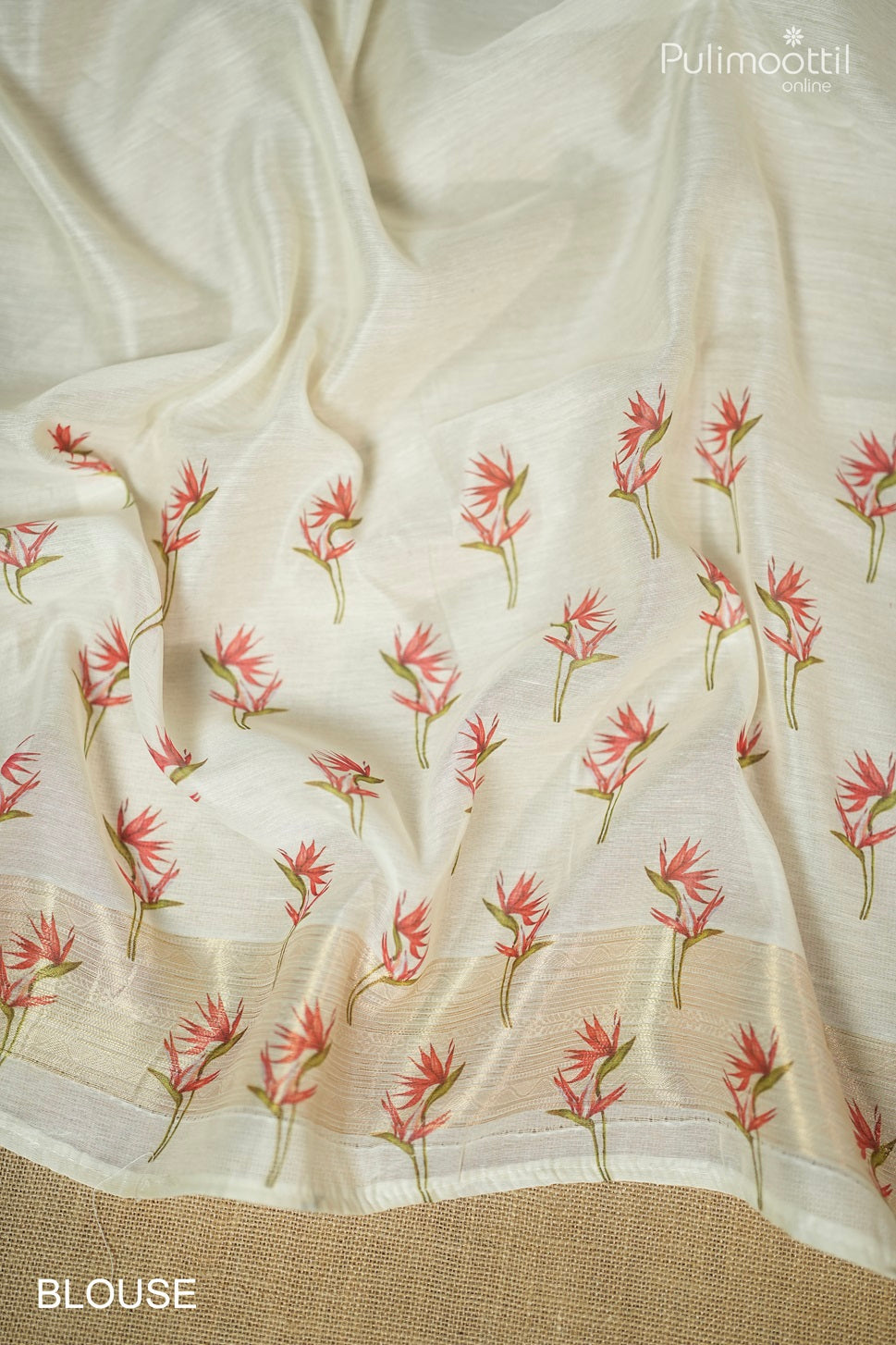 Off White Colour Semi Chanderi Traditional Saree