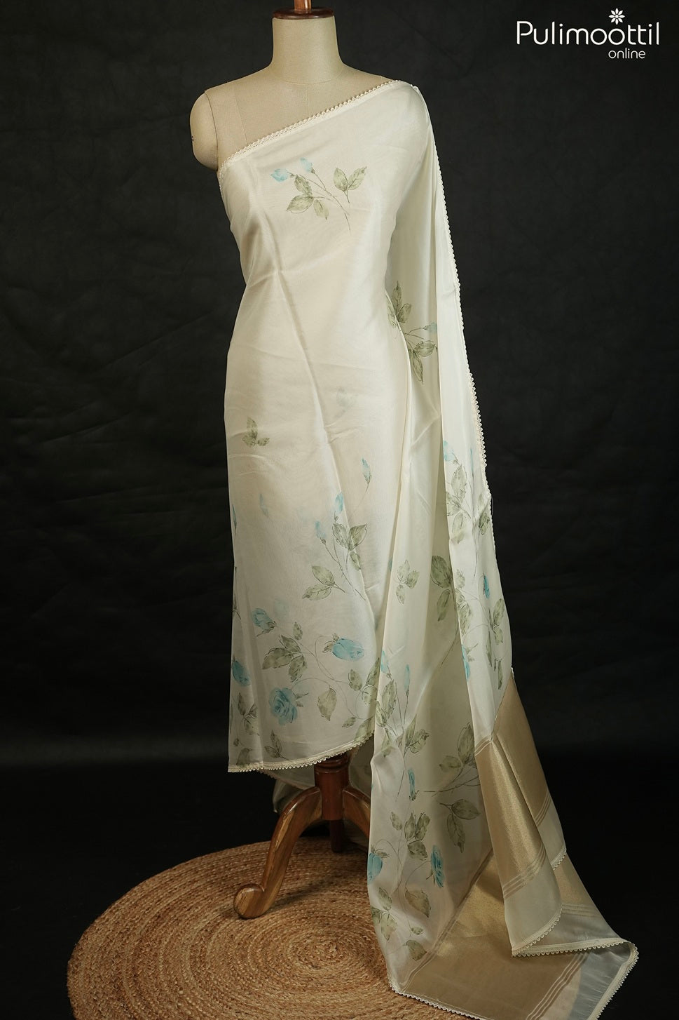 Kerala Traditional Off-White Organza Saree