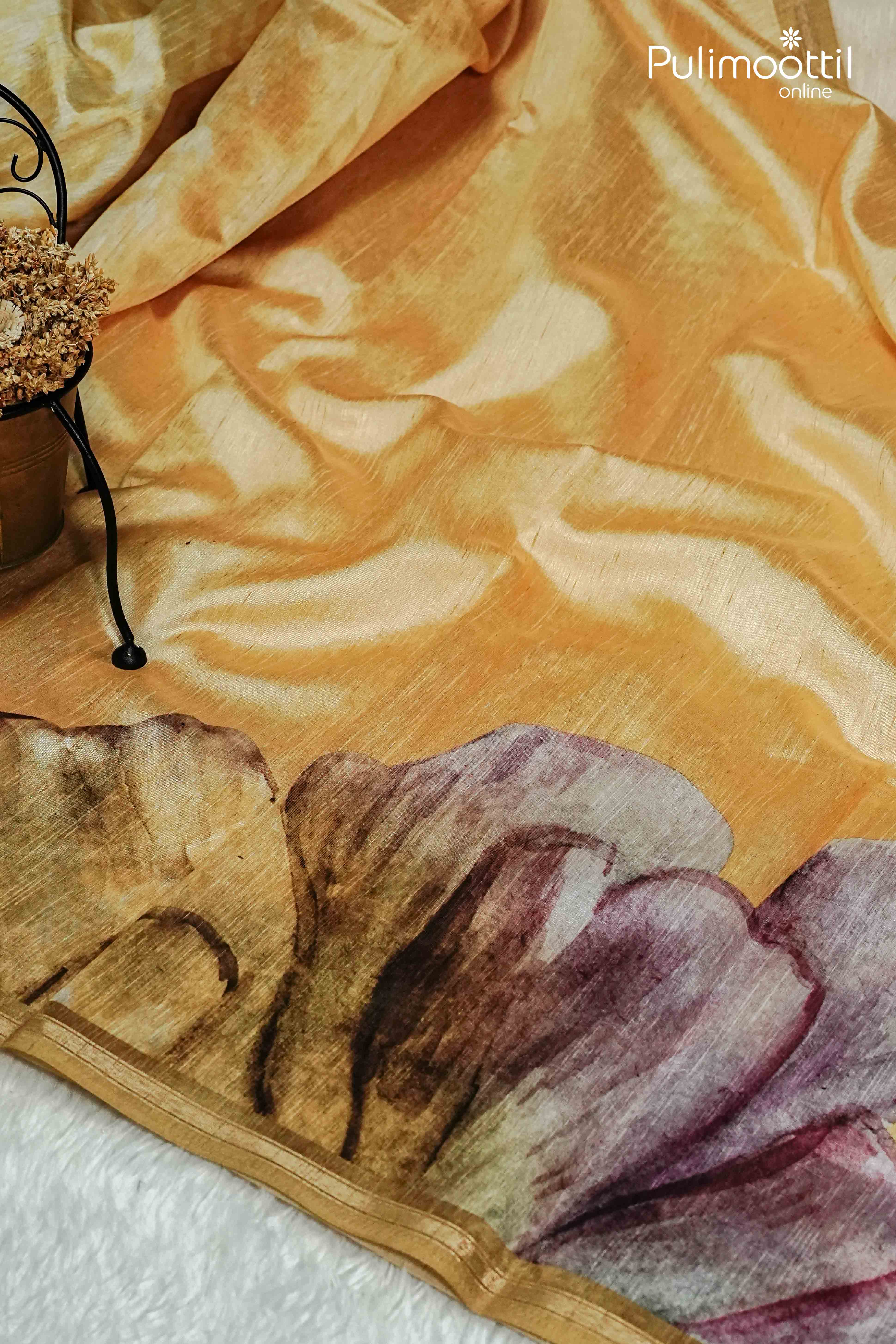 Light Golden Colour Semi Jute Saree