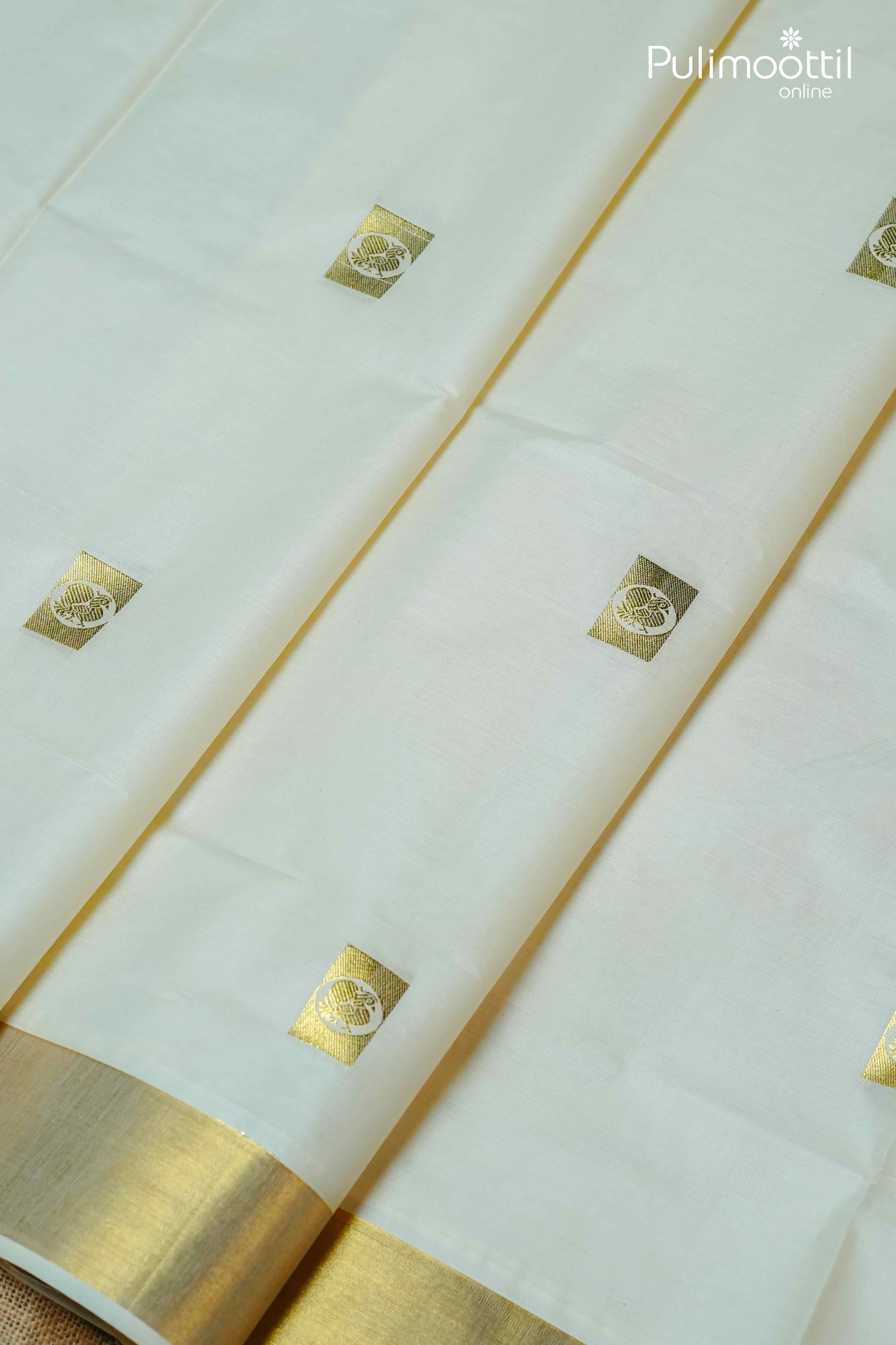 Cream Colour Handloom Kerala Traditional Set Saree.