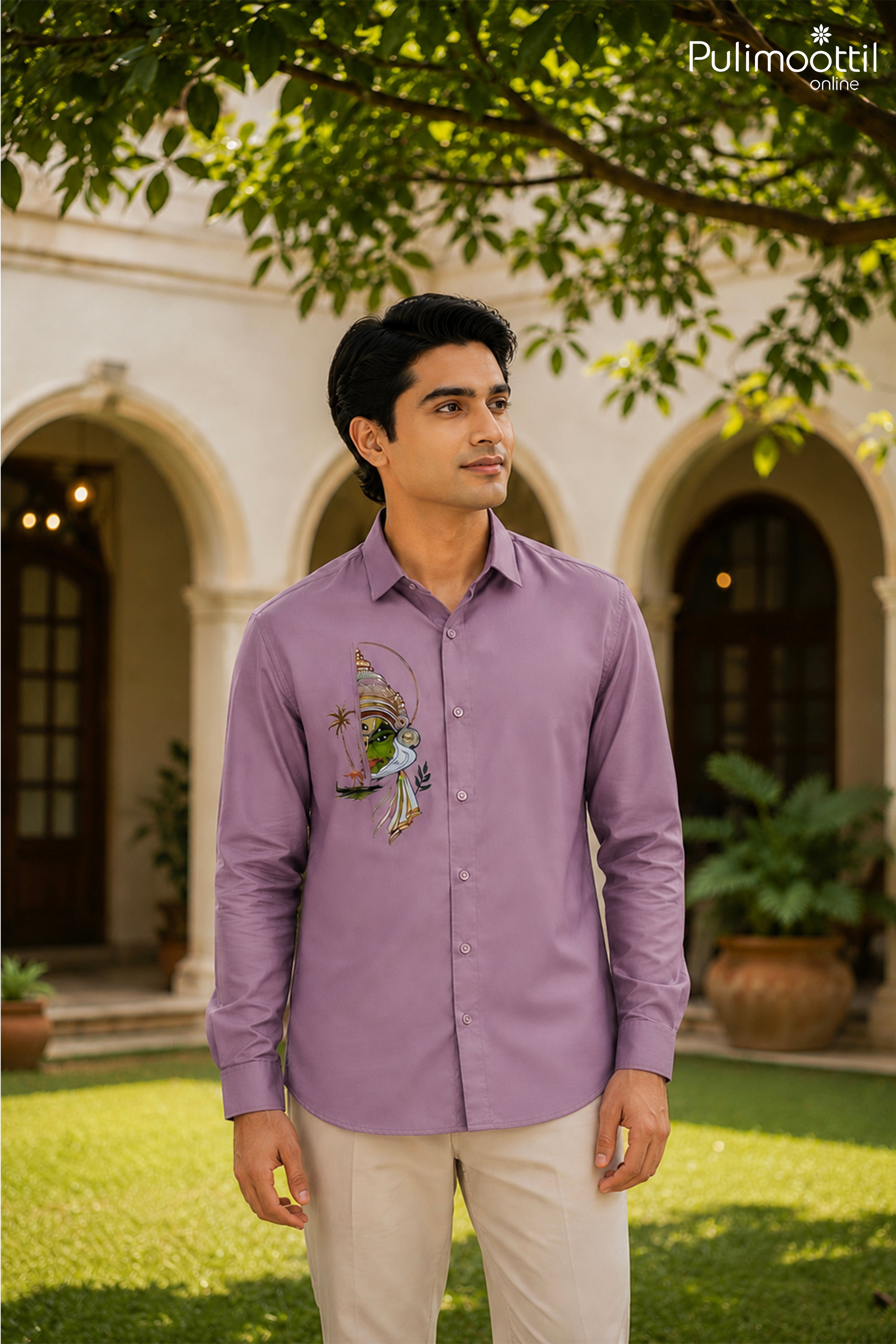 Lavender Shirt Full Sleeve With Kathakali Face Motif