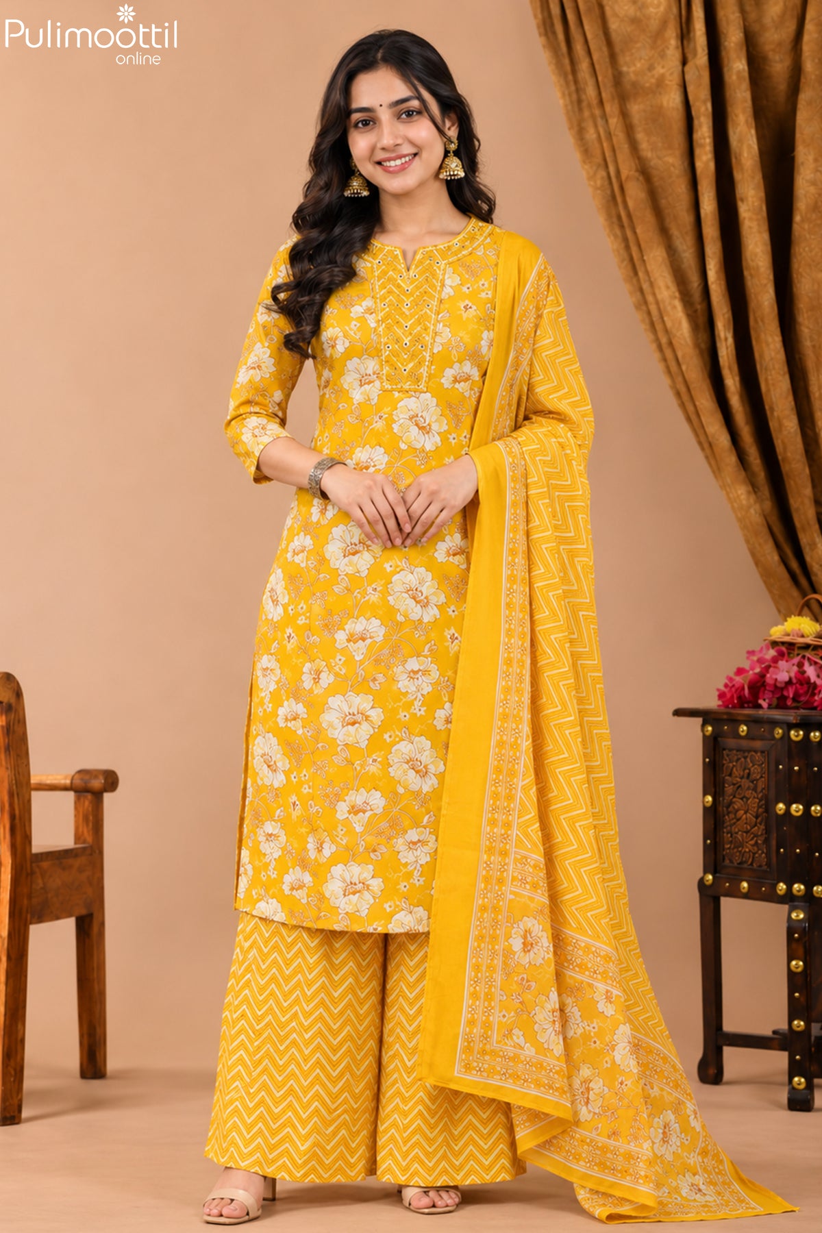 Yellow cotton kurti set1