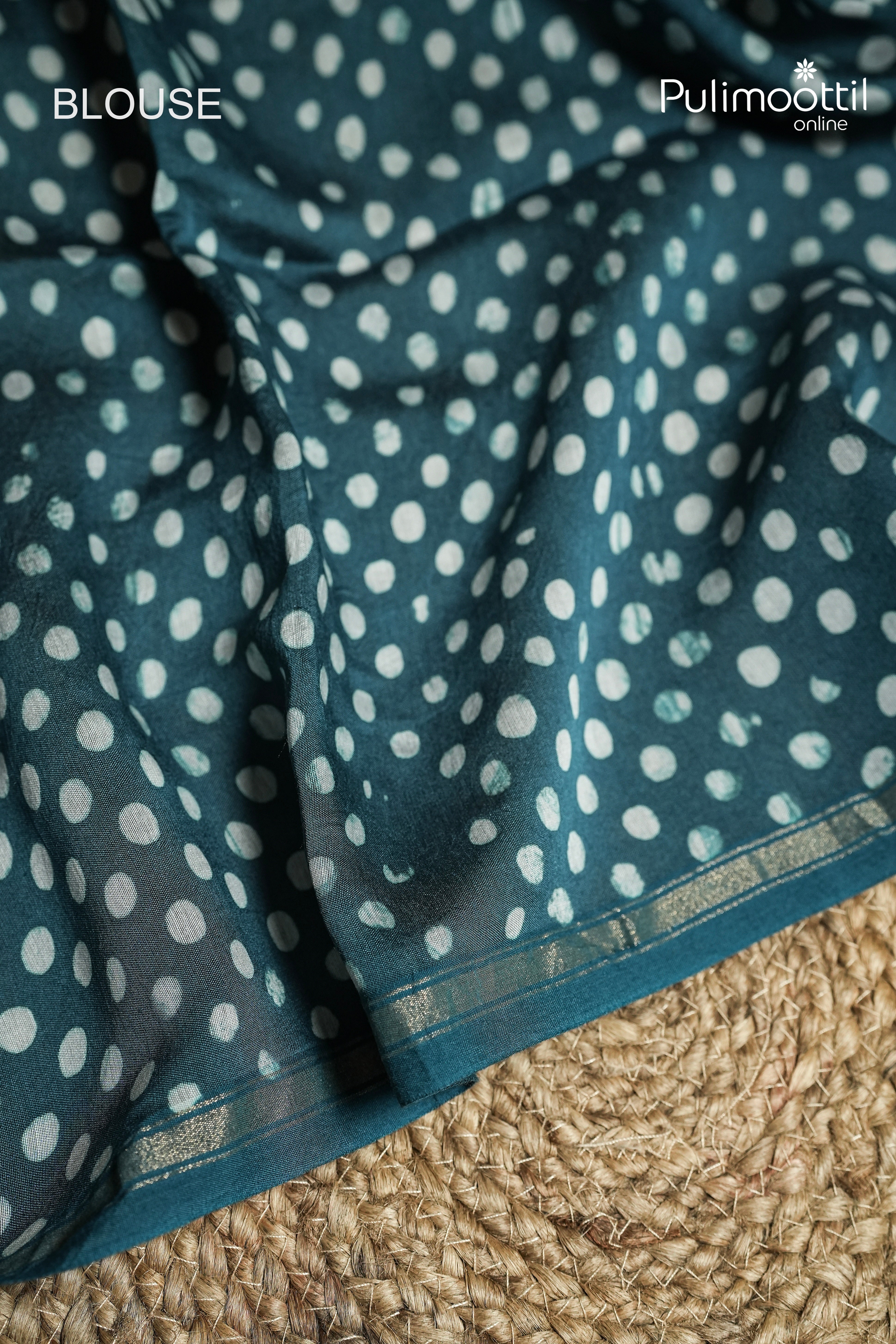 Dark Steel Blue Colour Batik Design Chanderi Saree