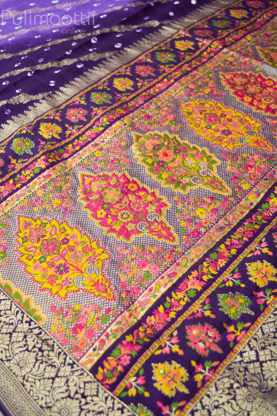 Purple Colour Banarasi Bandhini Saree.