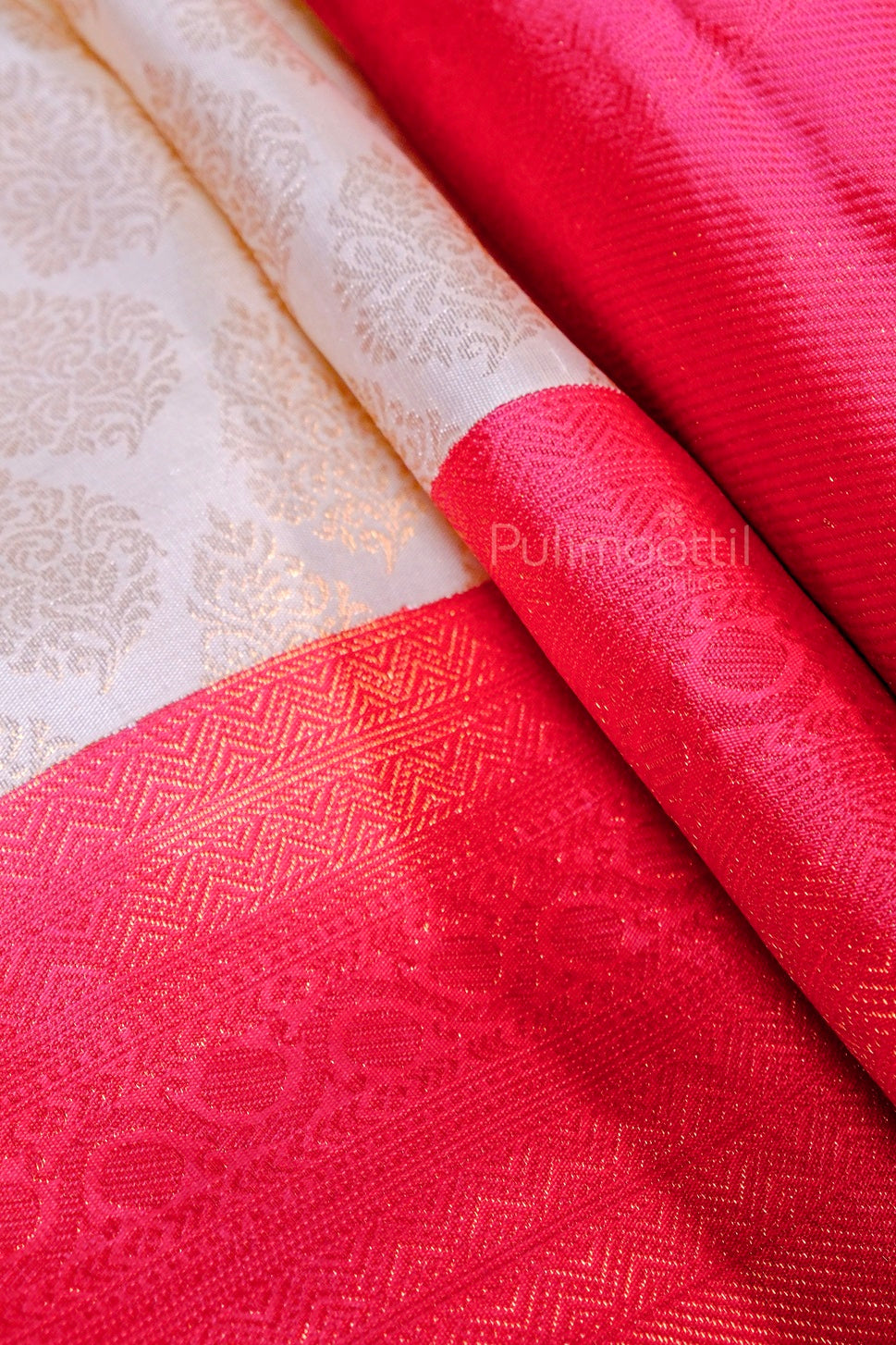 Off White Color Pure Kanchipuram Bridal Saree.