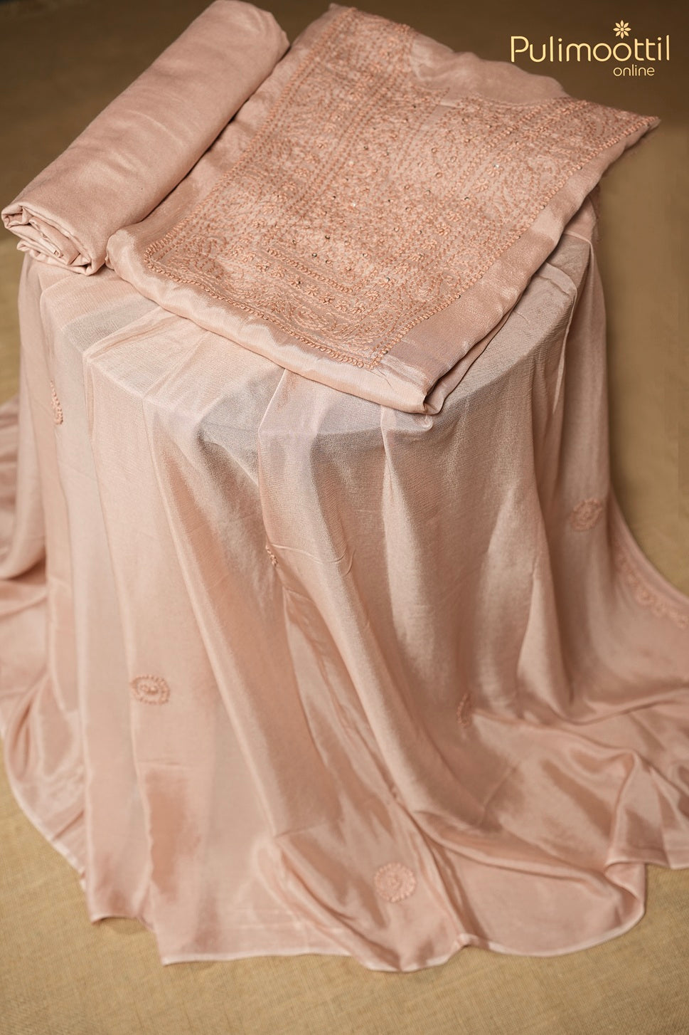 Light Peach Chinon Unstitched Salwar Set