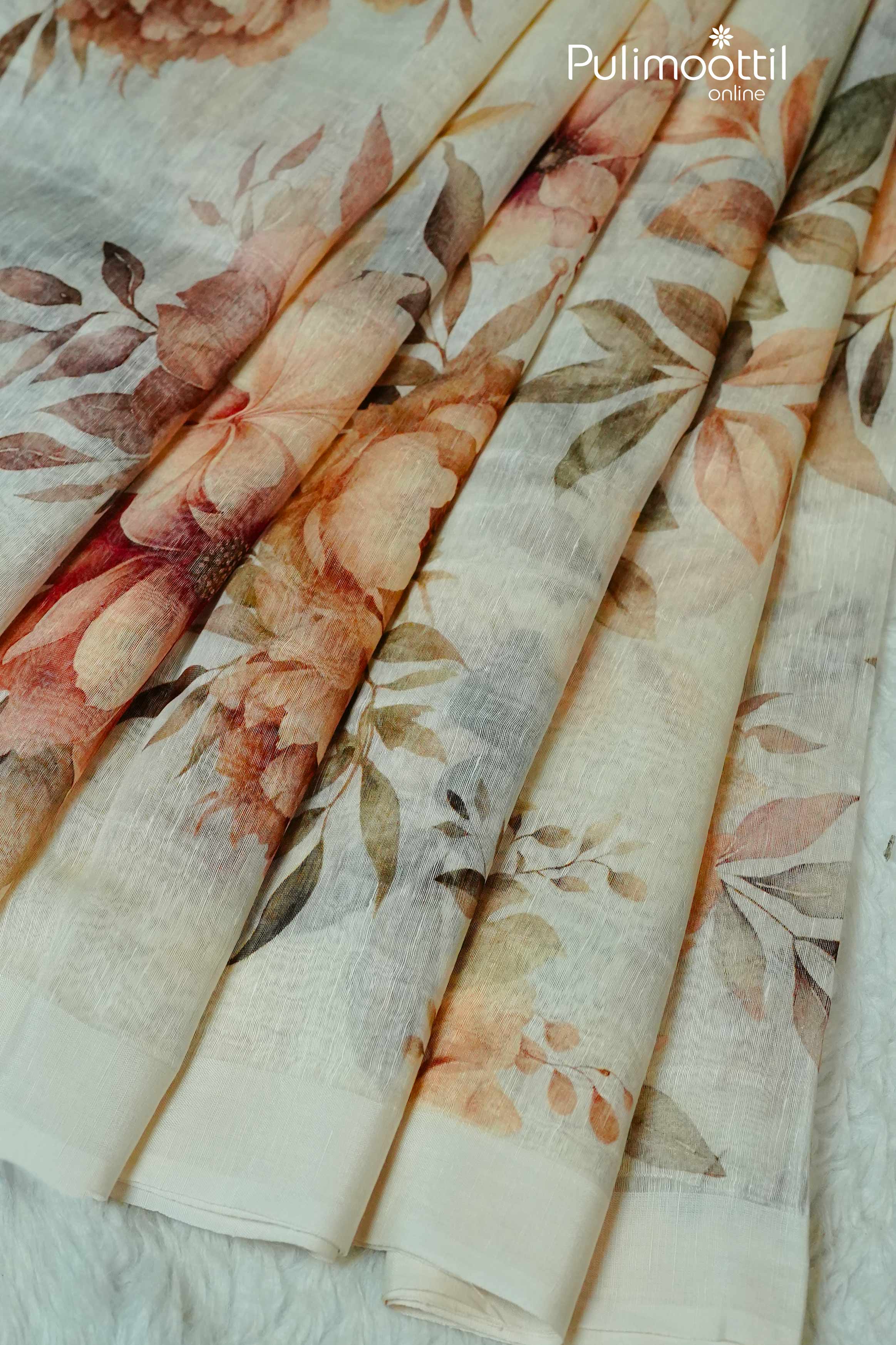 Off White Colour Linen Silk Saree.