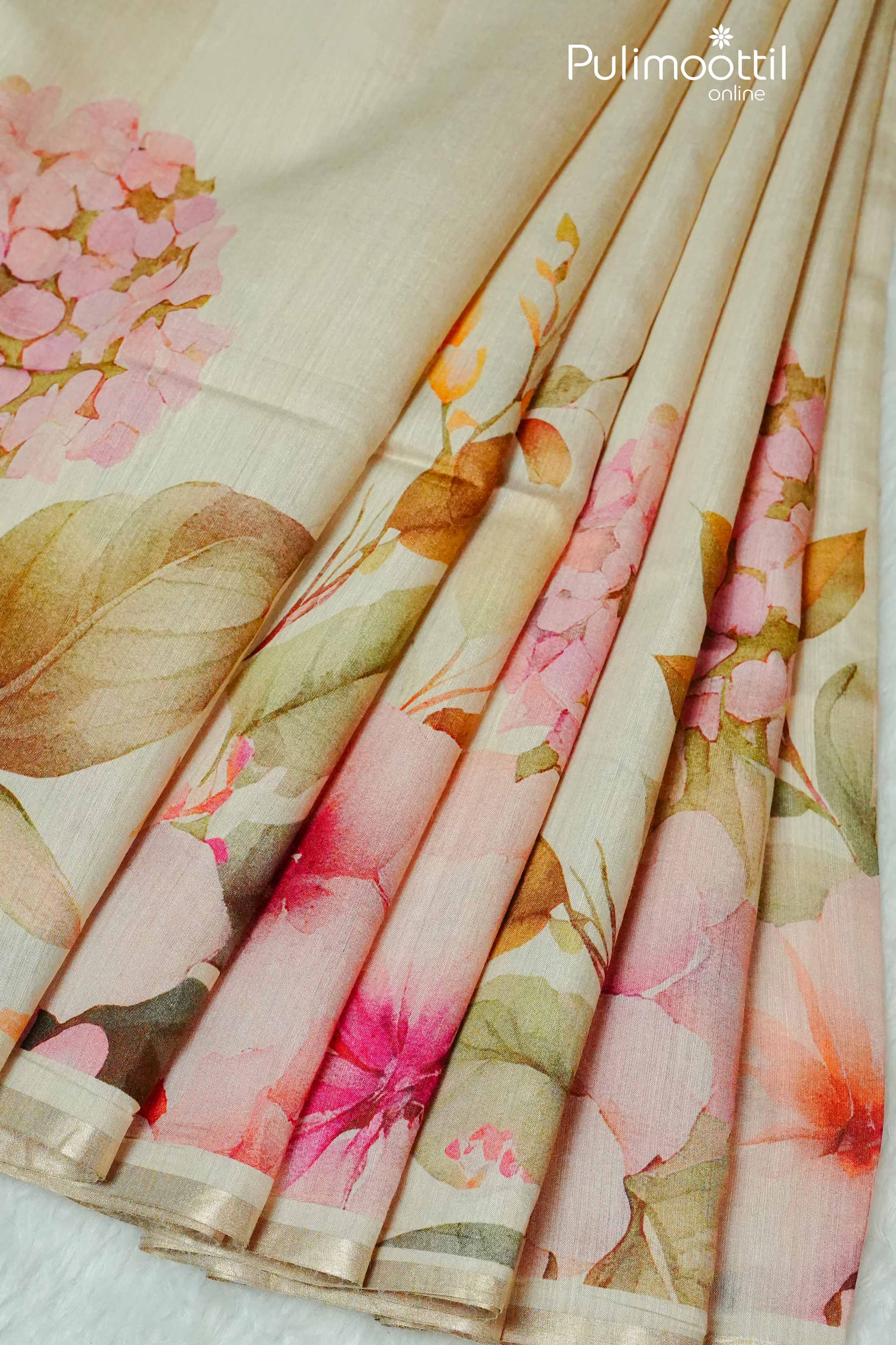 Cream Colour Pure Tussar Silks Saree.
