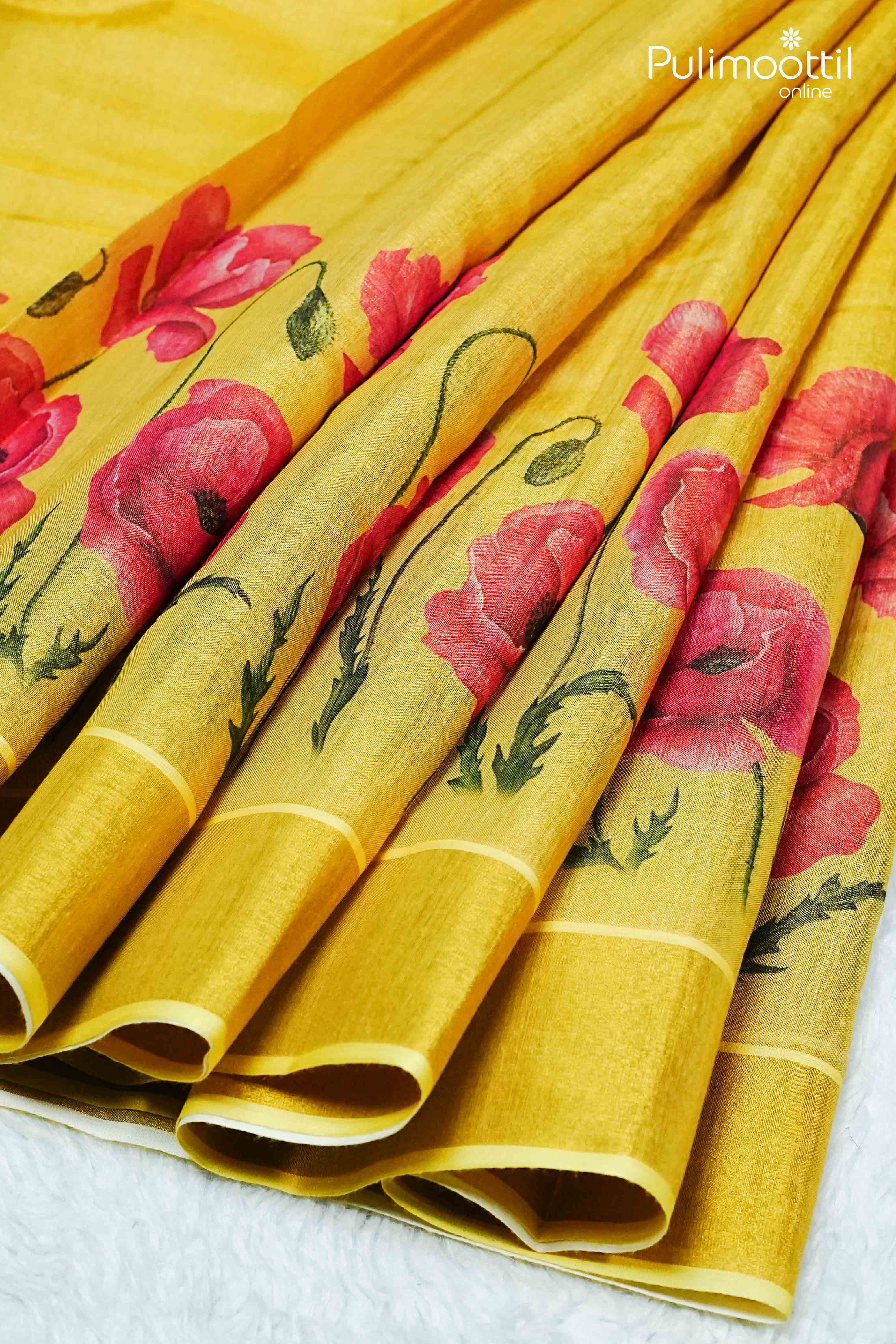Golden Yellow Colour Kerala Traditional Tissue Set Saree