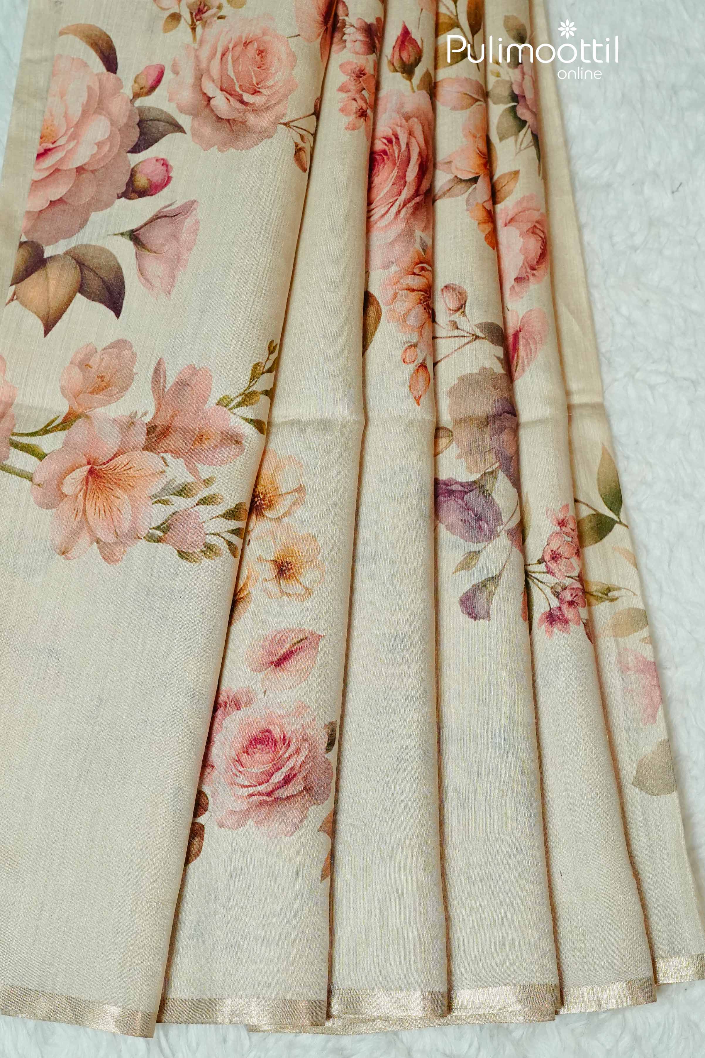 Cream Colour Pure Tussar Silks Saree.
