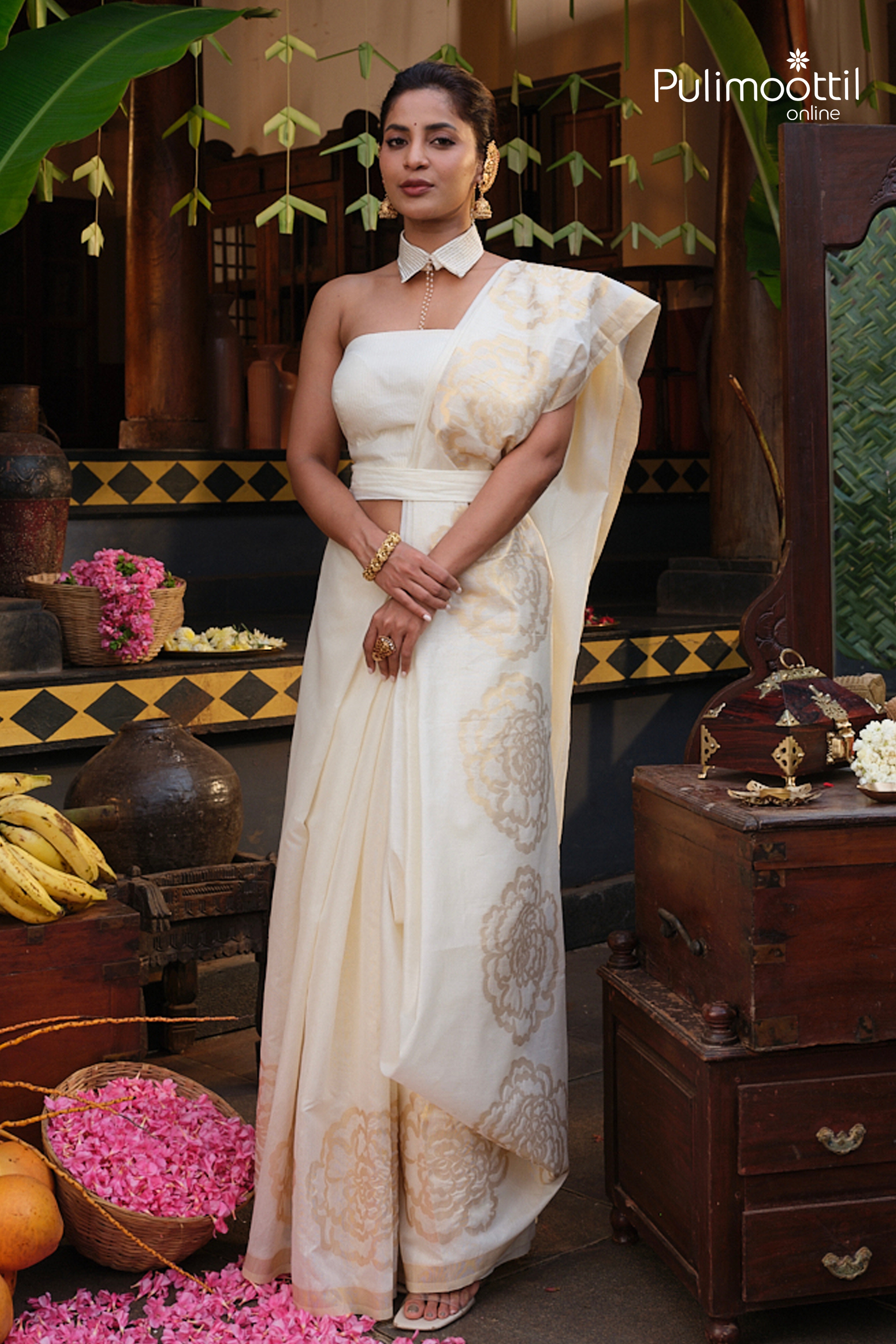 Offwhite Colour Kerala Traditional Chanderi Silk Saree
