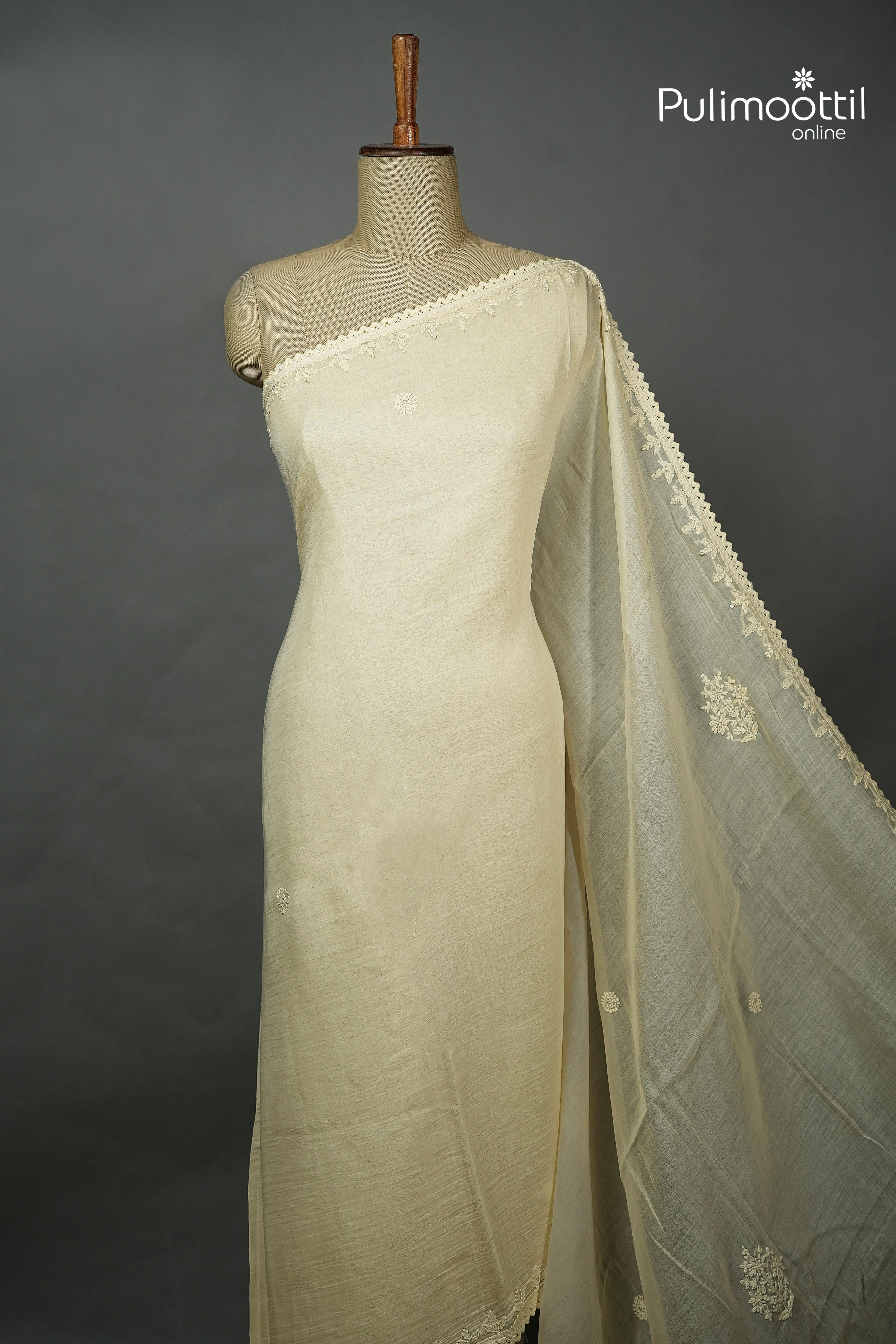 Ivory Colour Chanderi Chikankari Saree