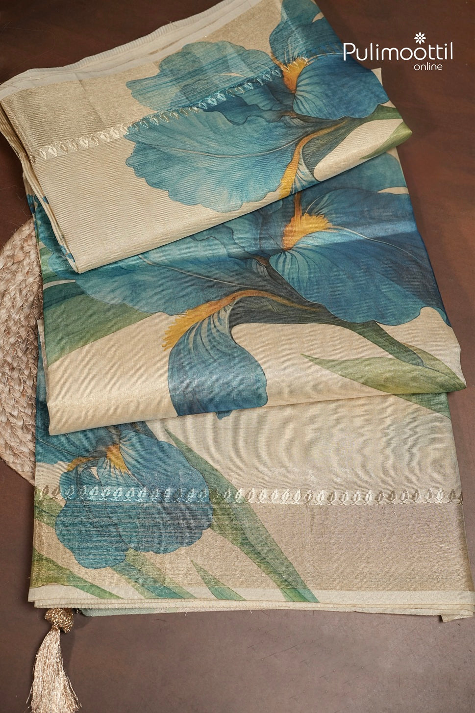 Light Golden Tissue Organza Traditional Saree