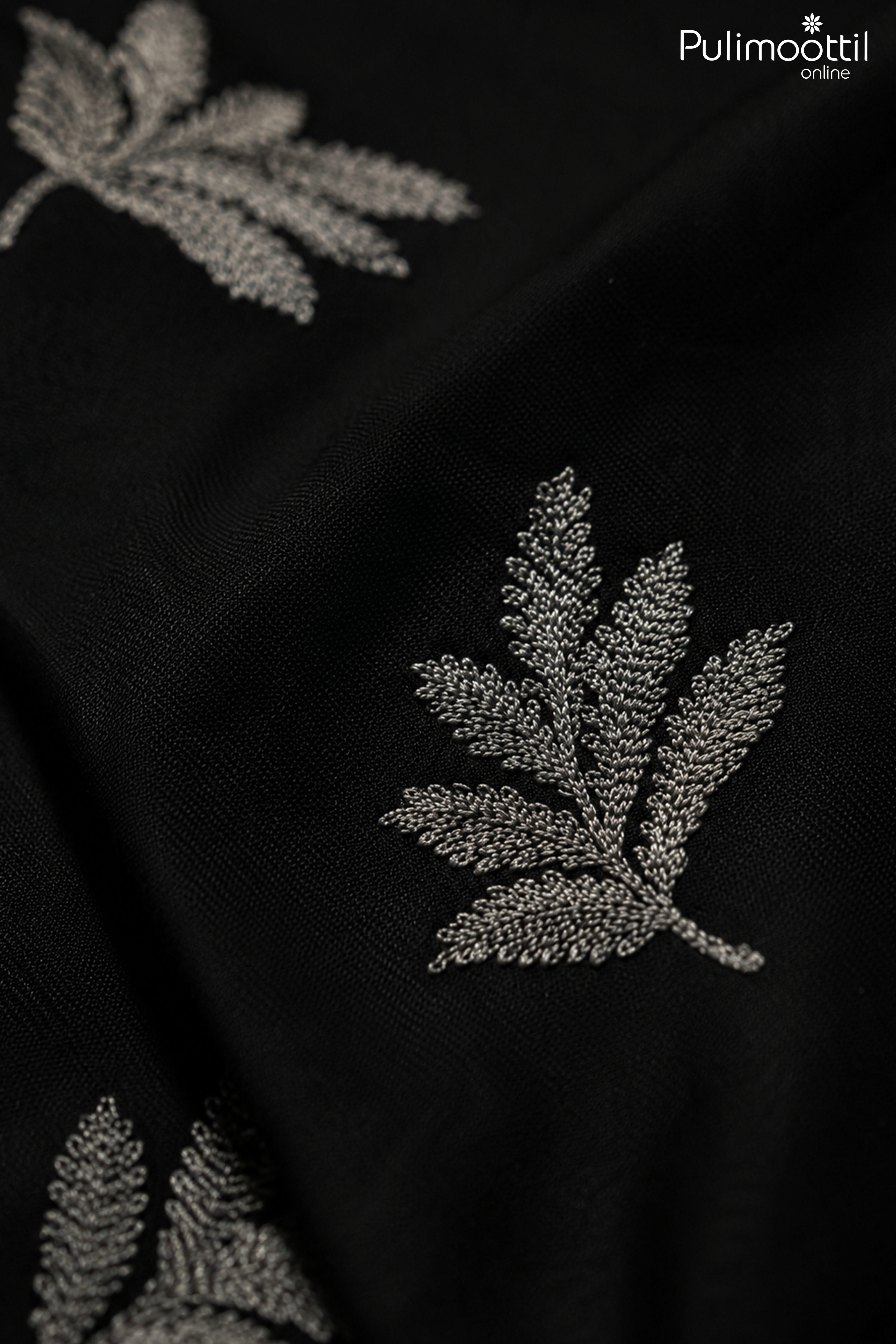 Black White Color Half Sleeve Mens Shirt With Embroidered Leaf Motif