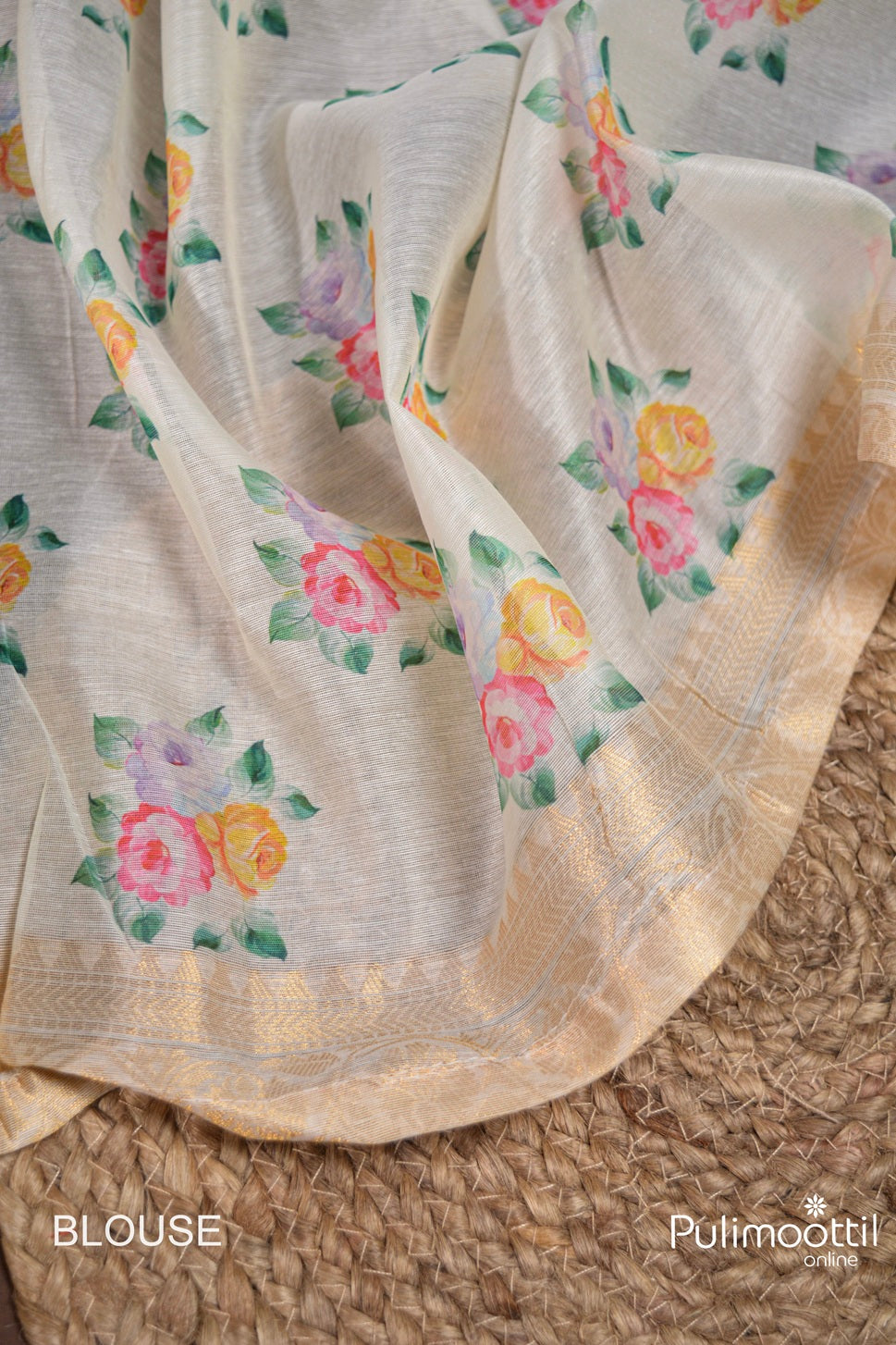 Off White Colour Semi Chanderi Traditional Saree
