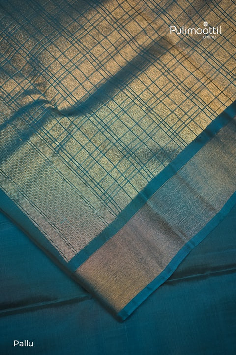 Peacock Blue Kanchipuram Semi Silk Saree.
