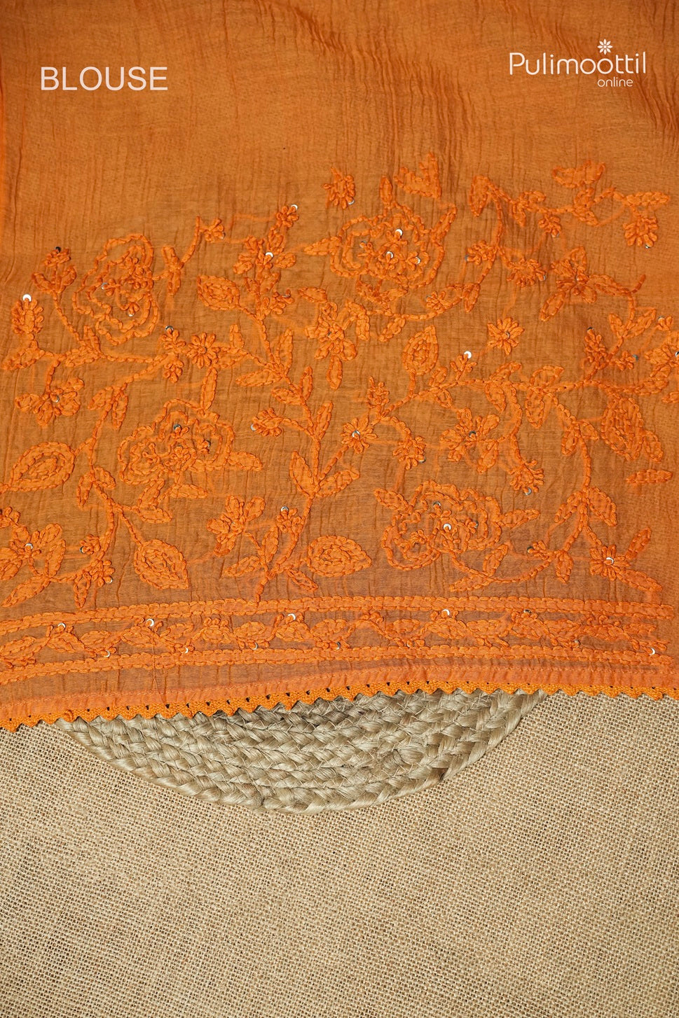 Orange Colour Chanderi Chikankari Saree